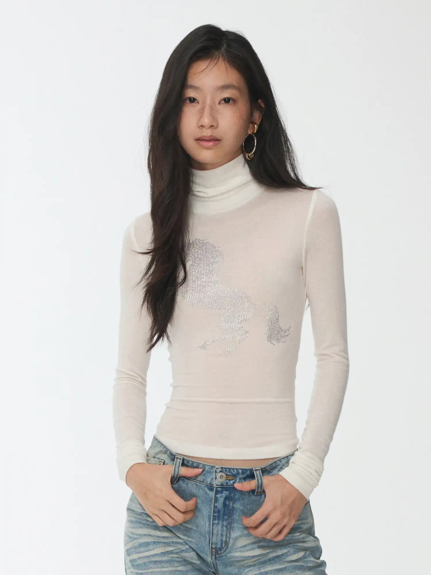 High-Neck Rhinestone Crop Top - Image 2