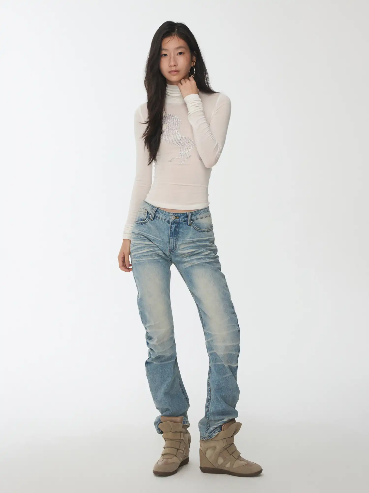 High-Neck Rhinestone Crop Top - Image 5