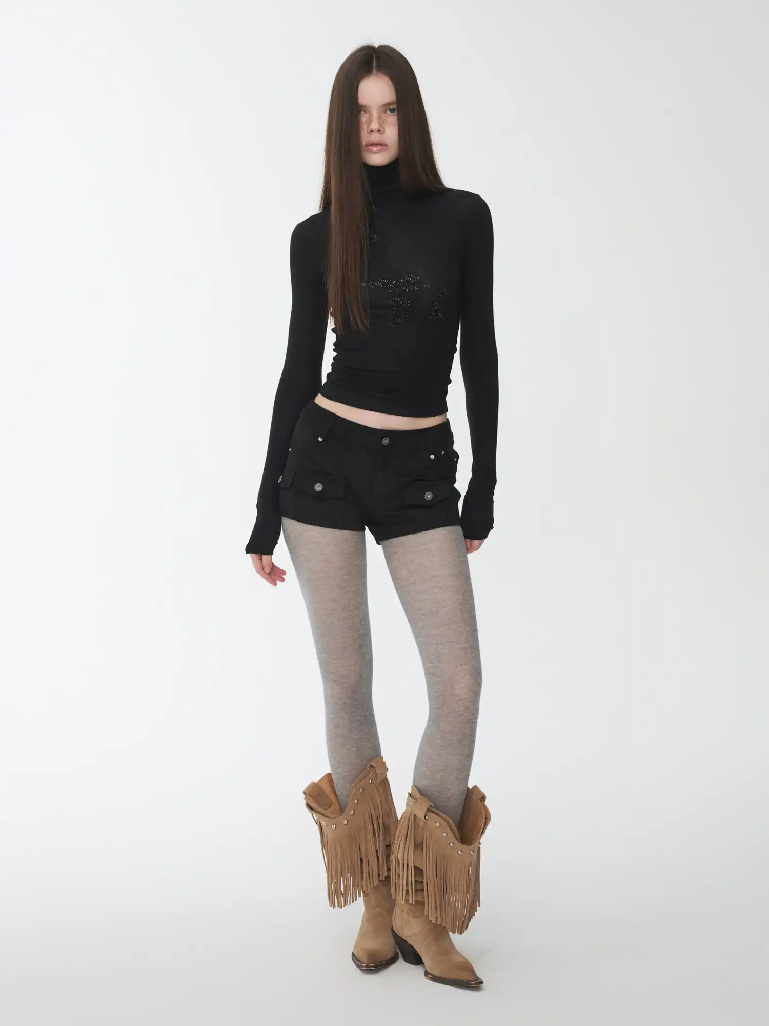High-Neck Rhinestone Crop Top - Image 8