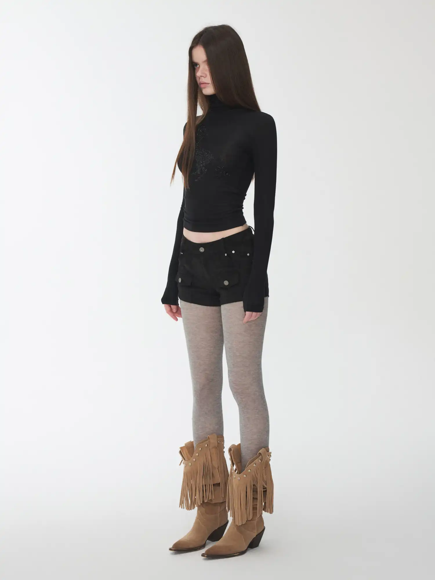 High-Neck Rhinestone Crop Top - Image 9