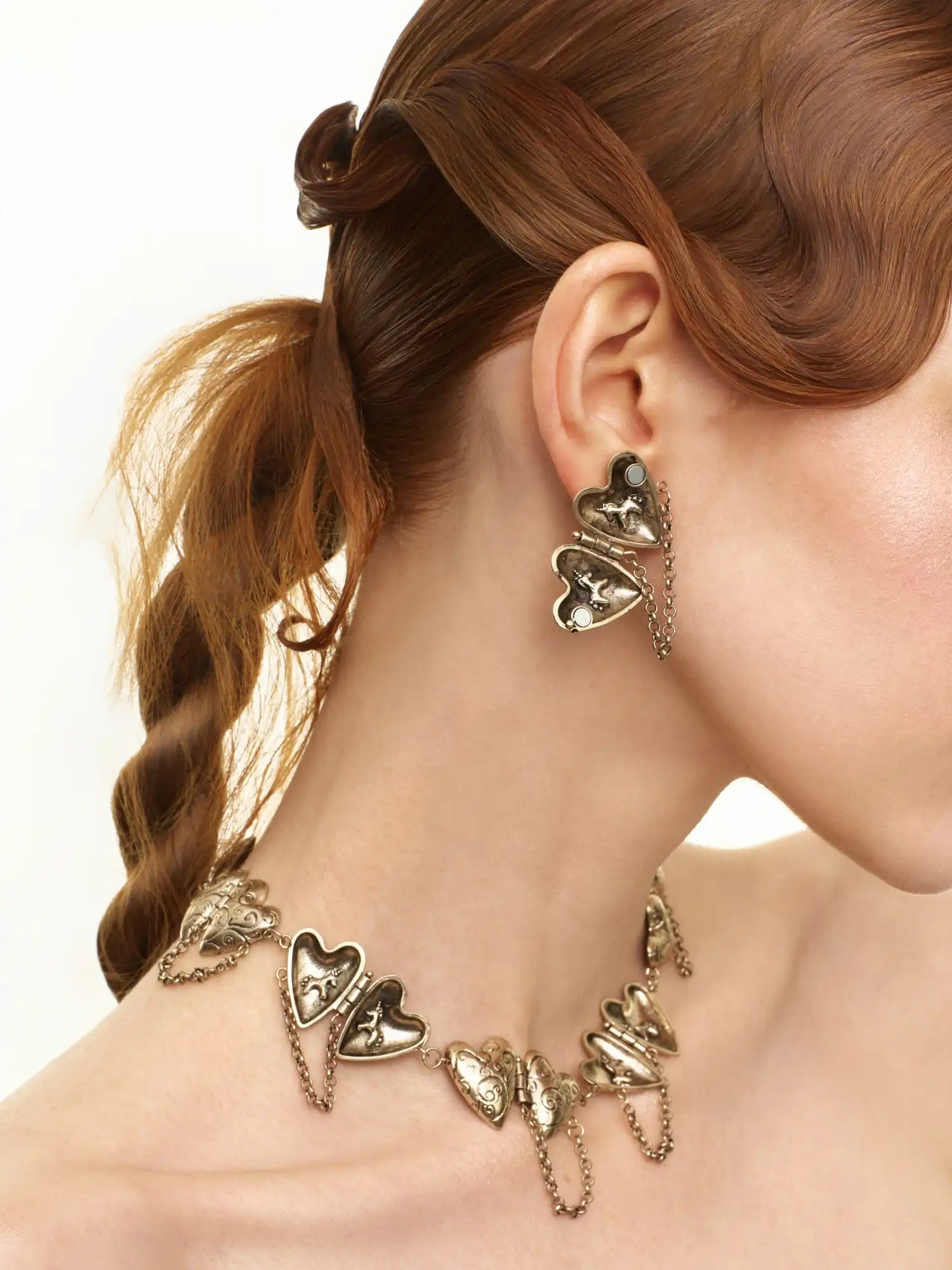 Hinged Double Heart Locket Earrings - Image 2