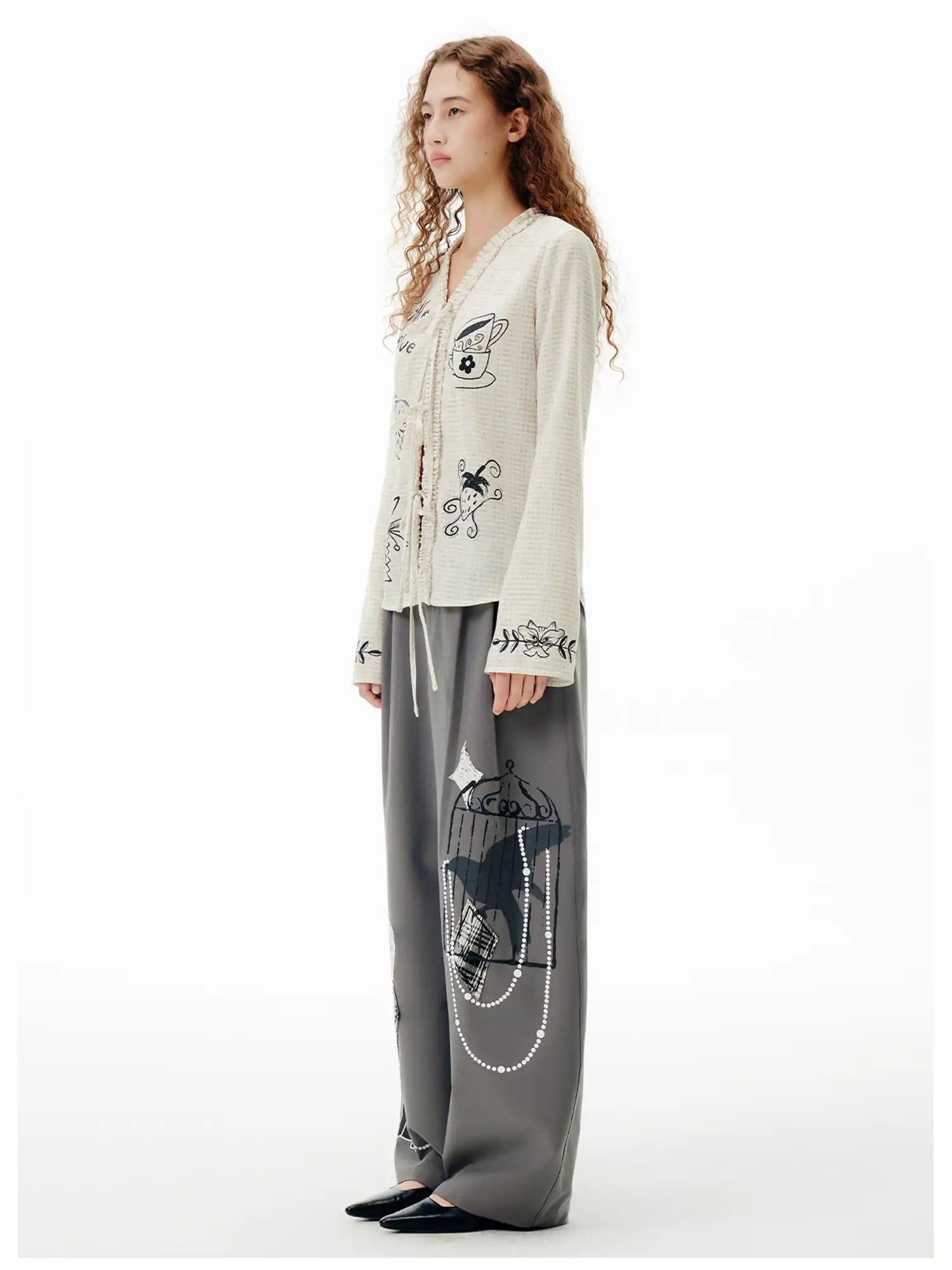 Illustrated Tie-Front Check Cardigan - Image 6