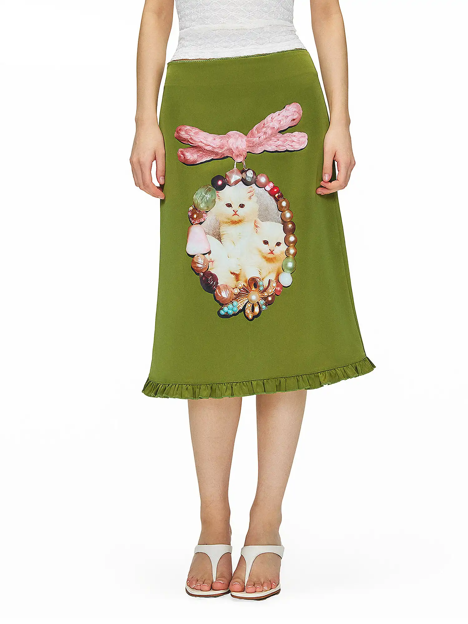 Jewel Cat Olive Satin Skirt