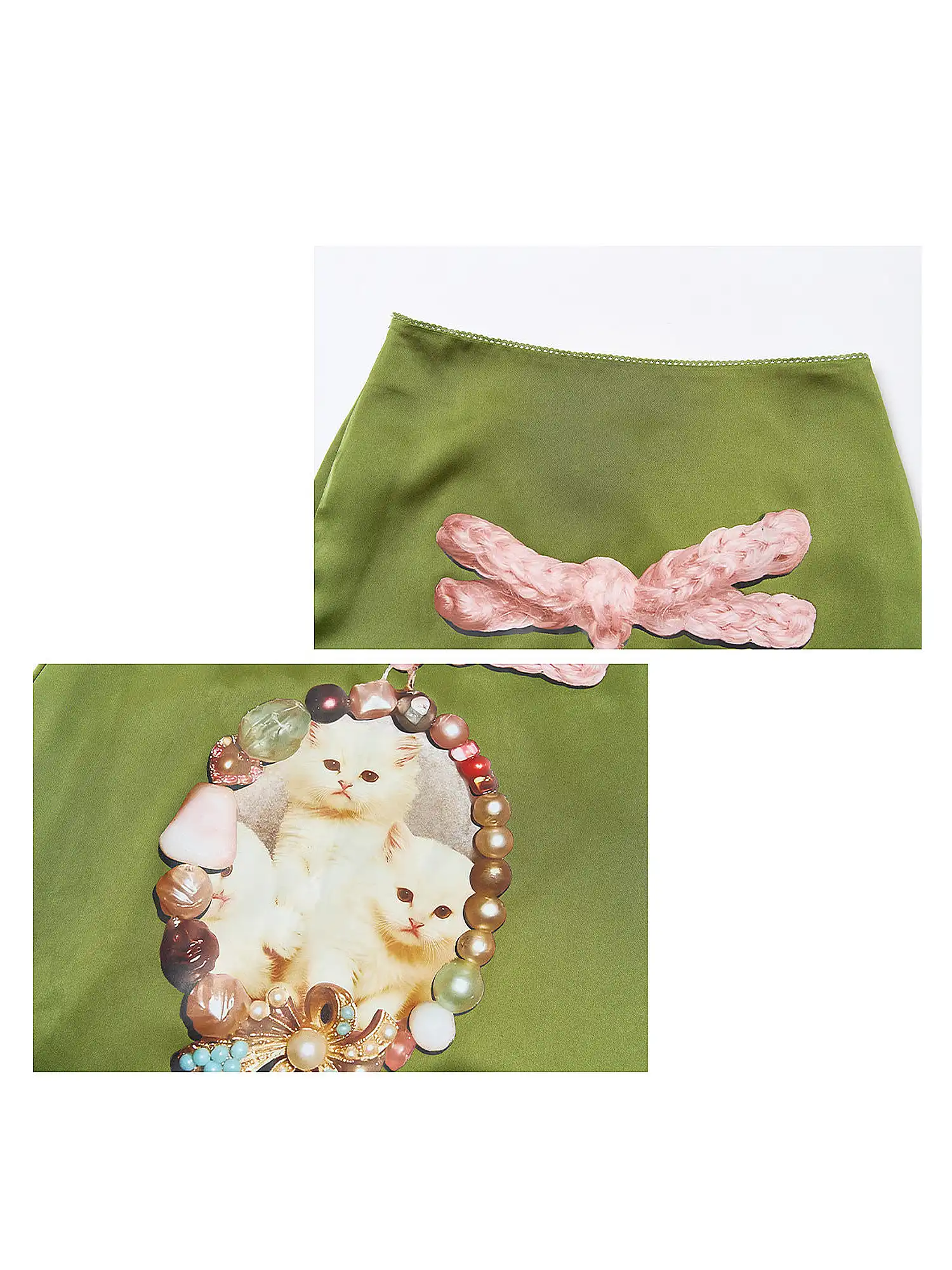 Jewel Cat Olive Satin Skirt - Image 11