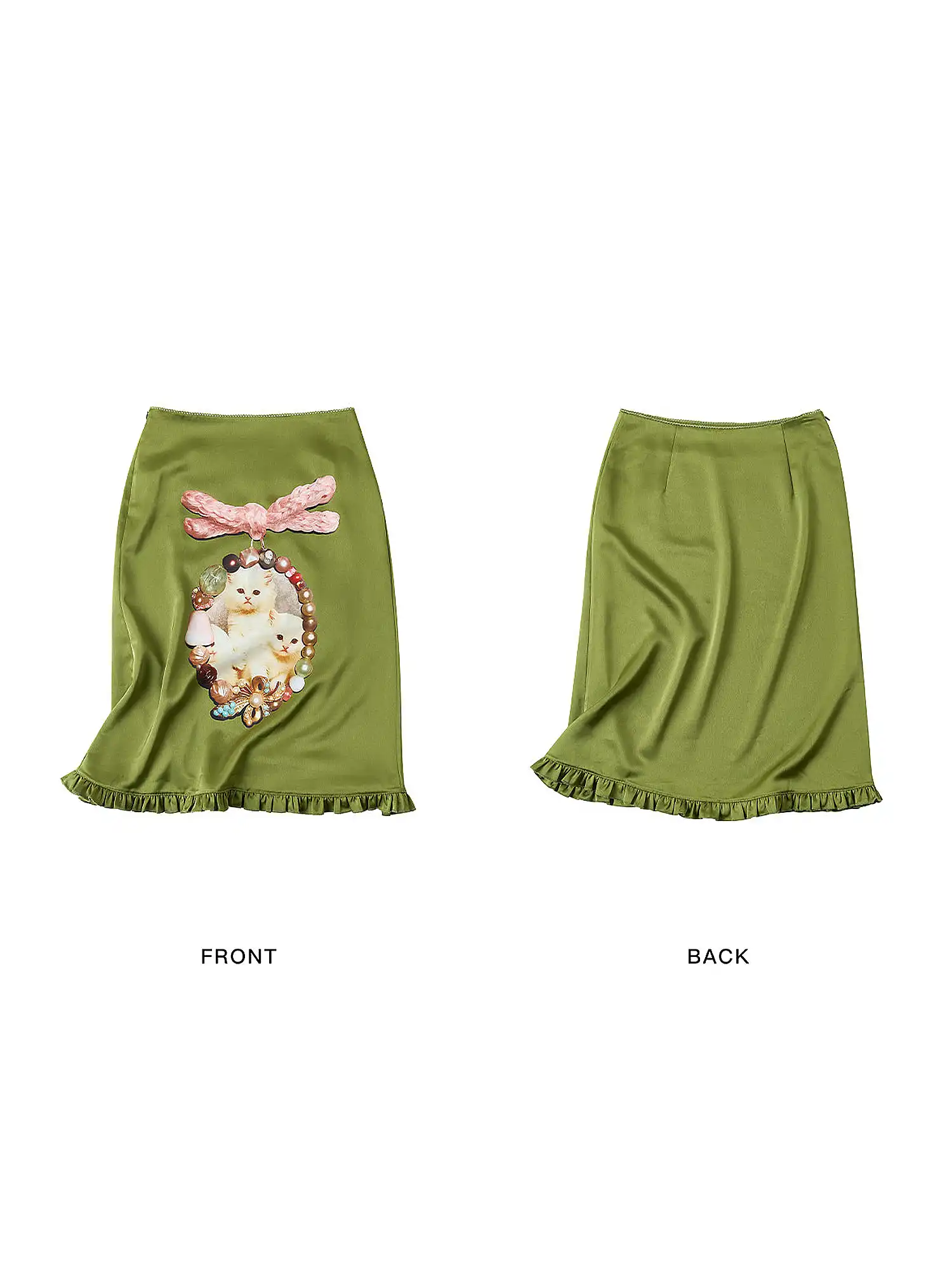Jewel Cat Olive Satin Skirt - Image 4