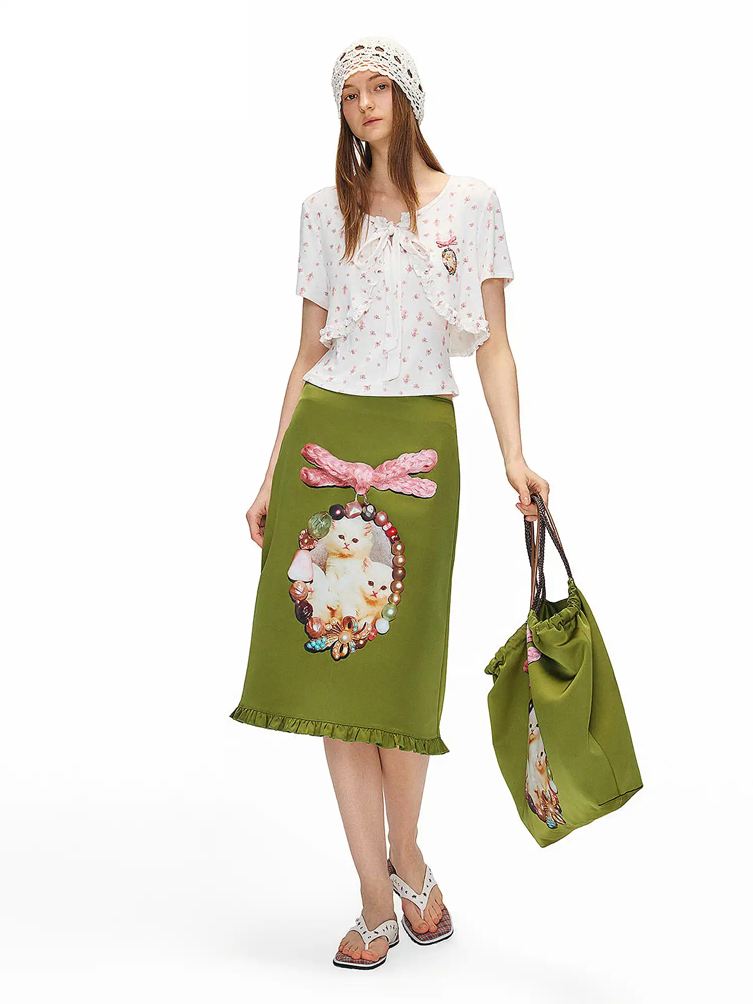 Jewel Cat Olive Satin Skirt - Image 5
