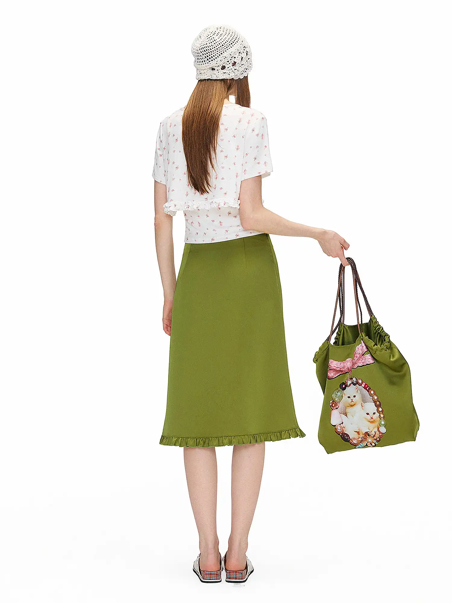 Jewel Cat Olive Satin Skirt - Image 7