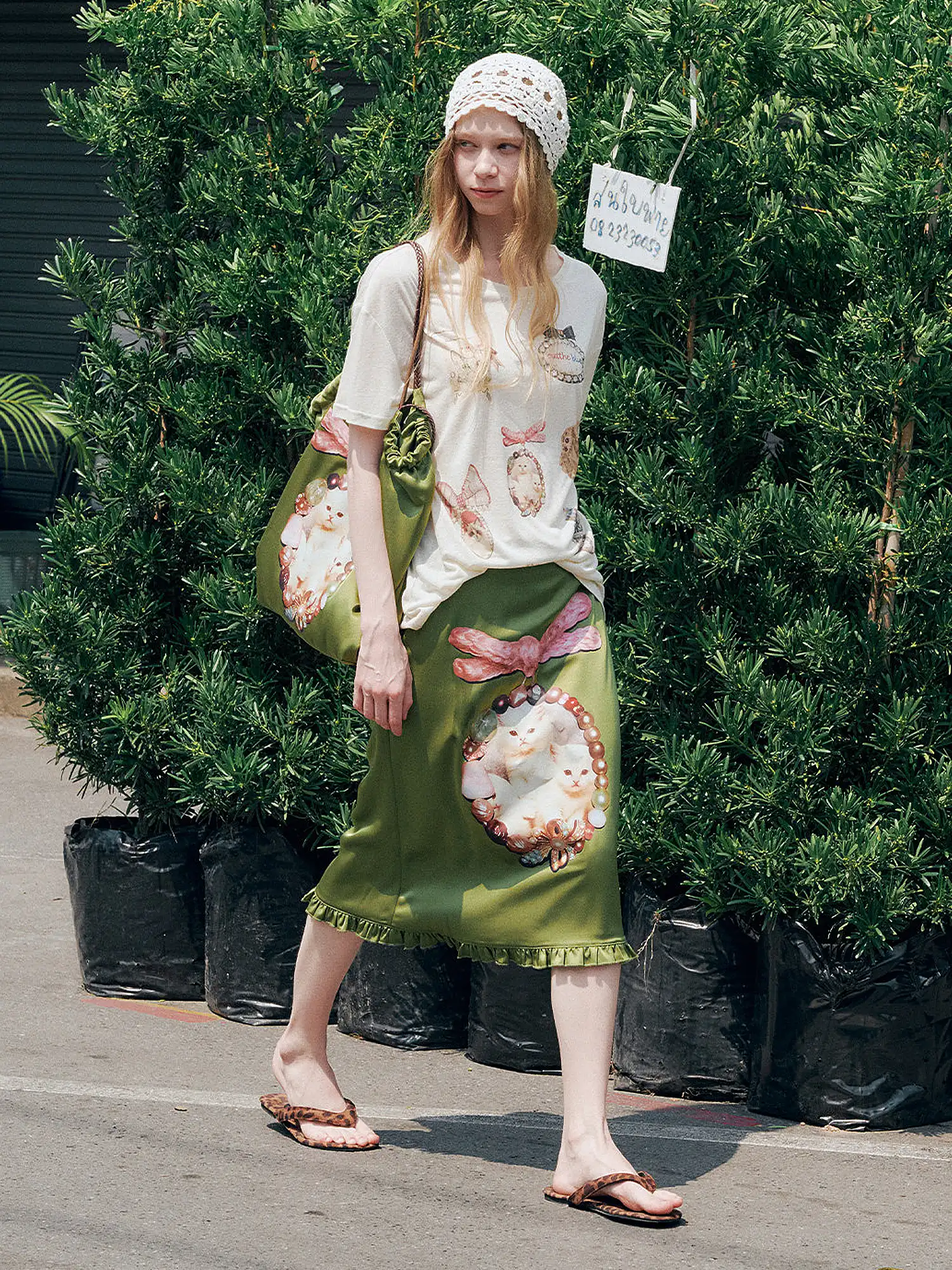 Jewel Cat Olive Satin Skirt - Image 9