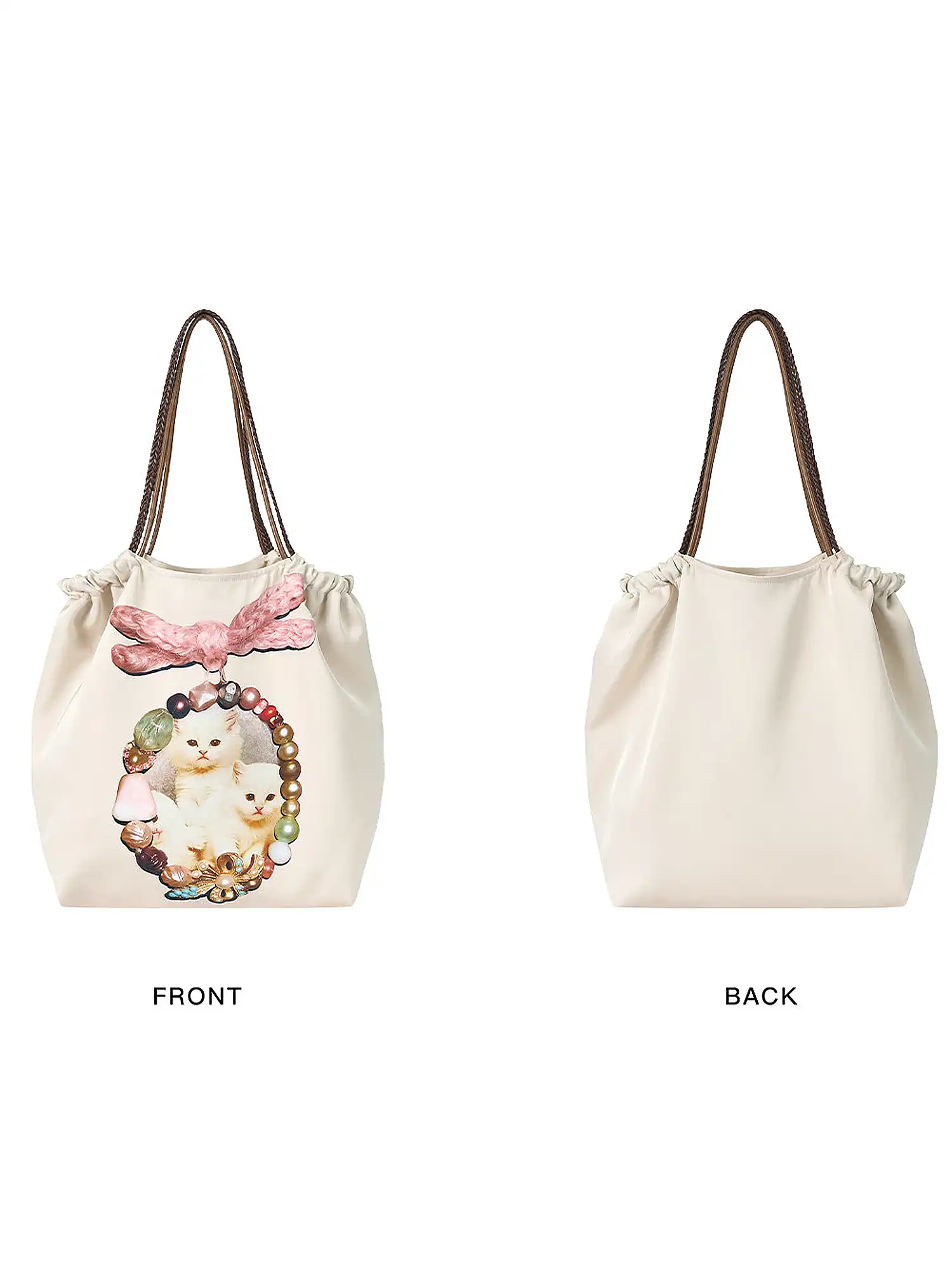 Jewel Cat Satin Drawstring Bucket Bag - Image 3