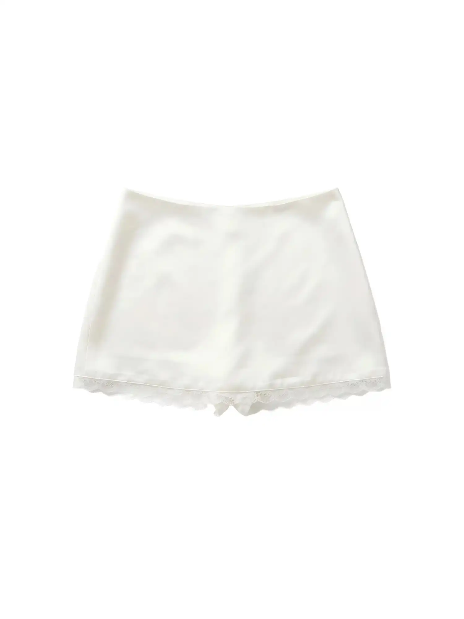 Lace Hem White Satin Mini A-Line Skirt - Image 2
