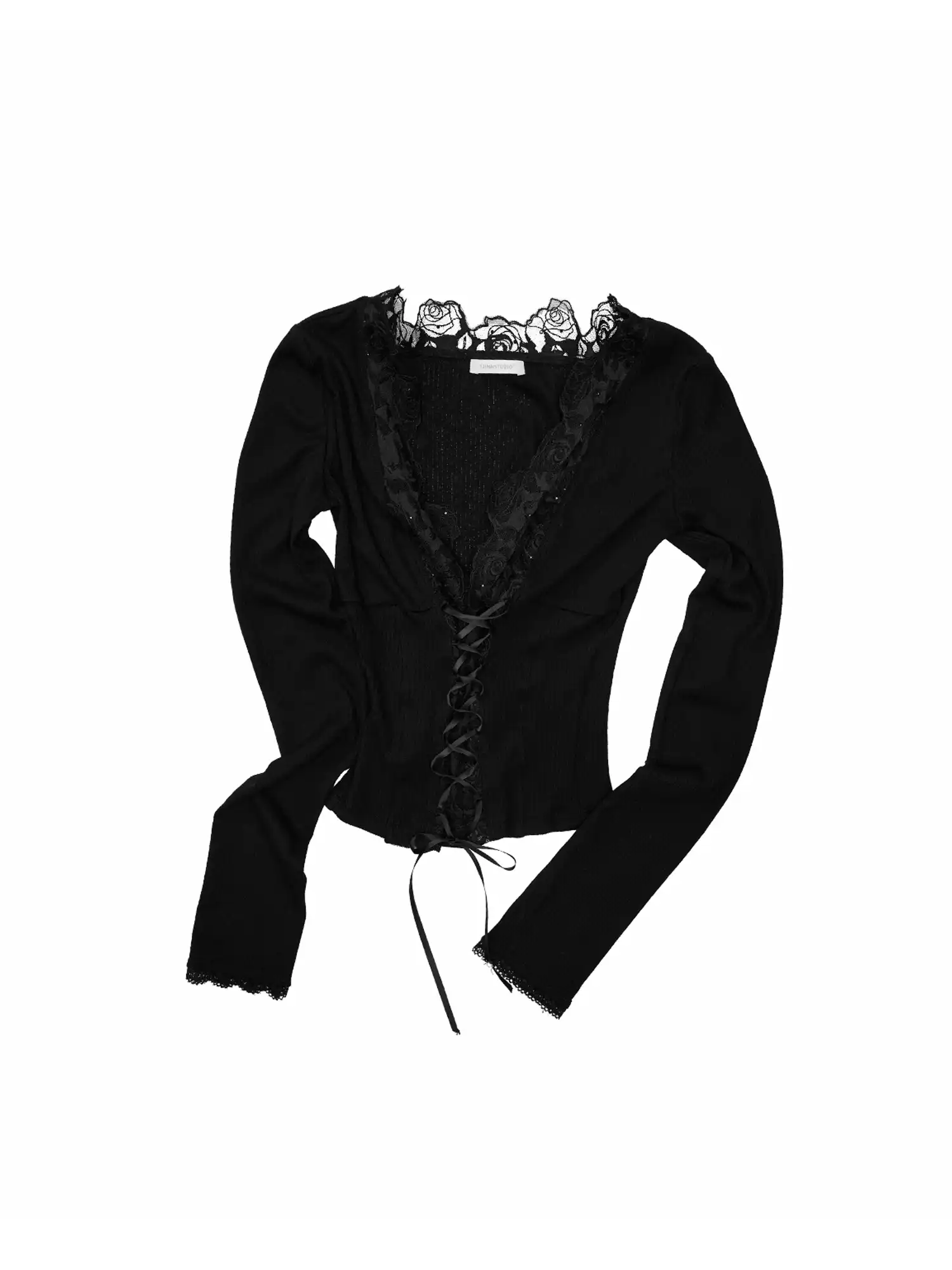Lace-Up Front Long Sleeve Knit Corset Top - Image 10