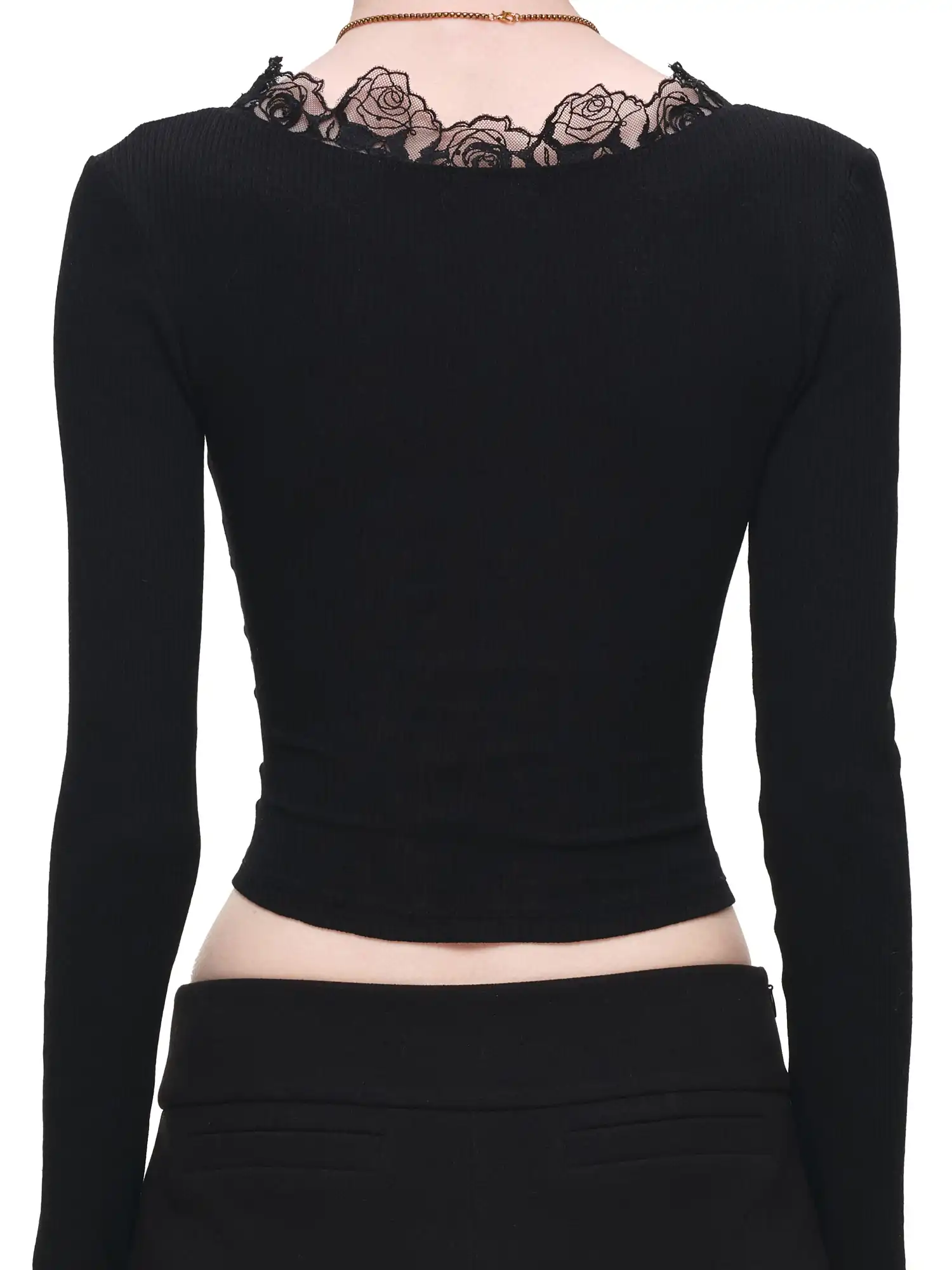 Lace-Up Front Long Sleeve Knit Corset Top - Image 11