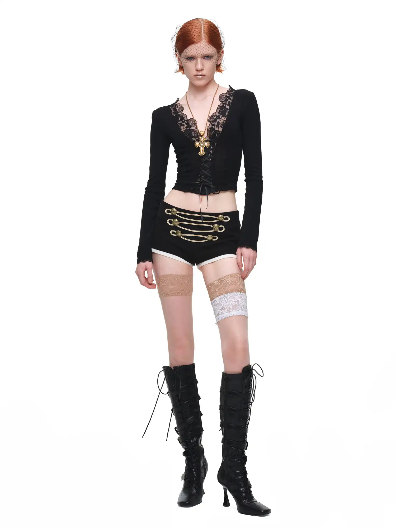 Lace-Up Front Long Sleeve Knit Corset Top - Image 12