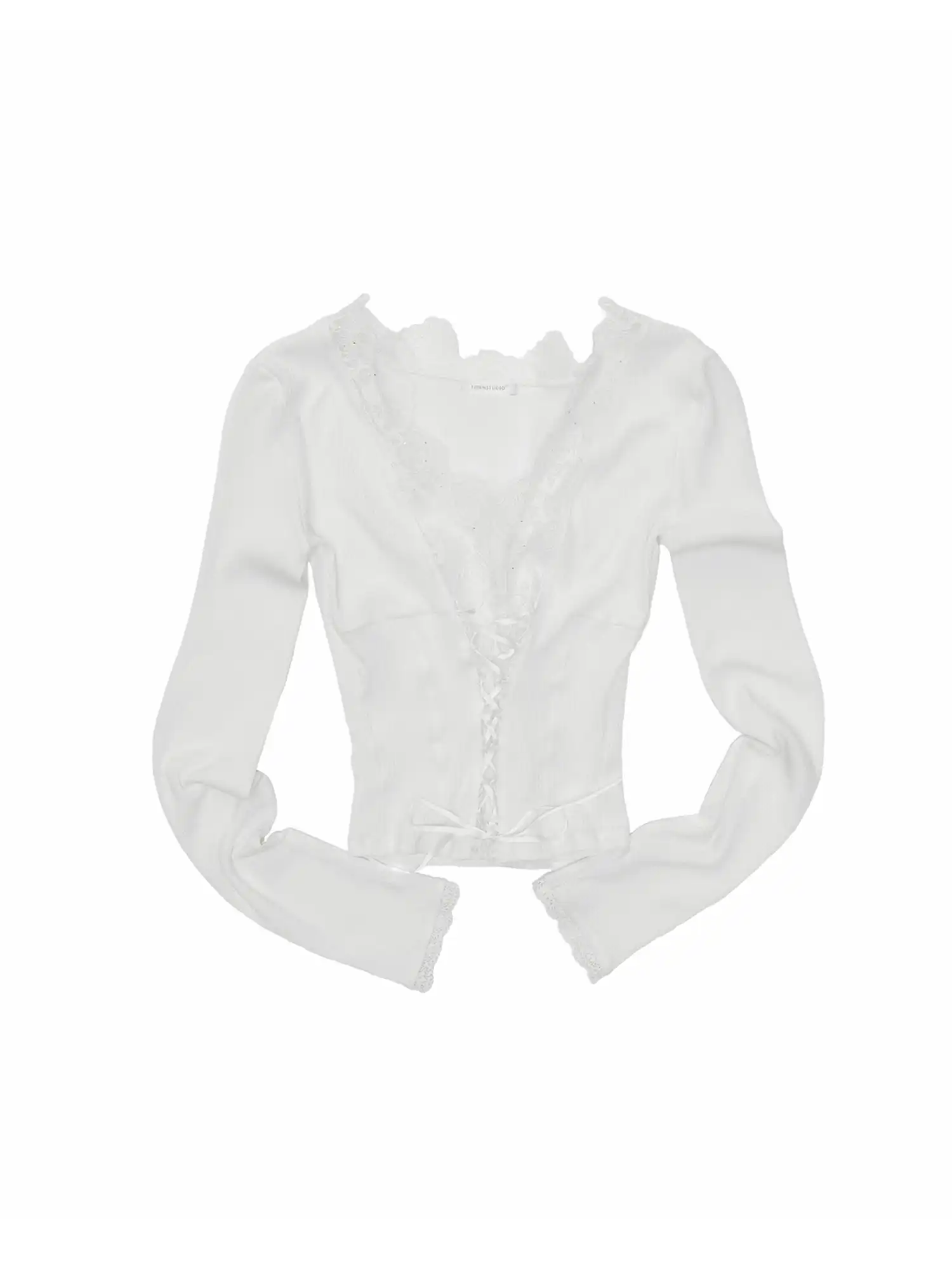 Lace-Up Front Long Sleeve Knit Corset Top - Image 4