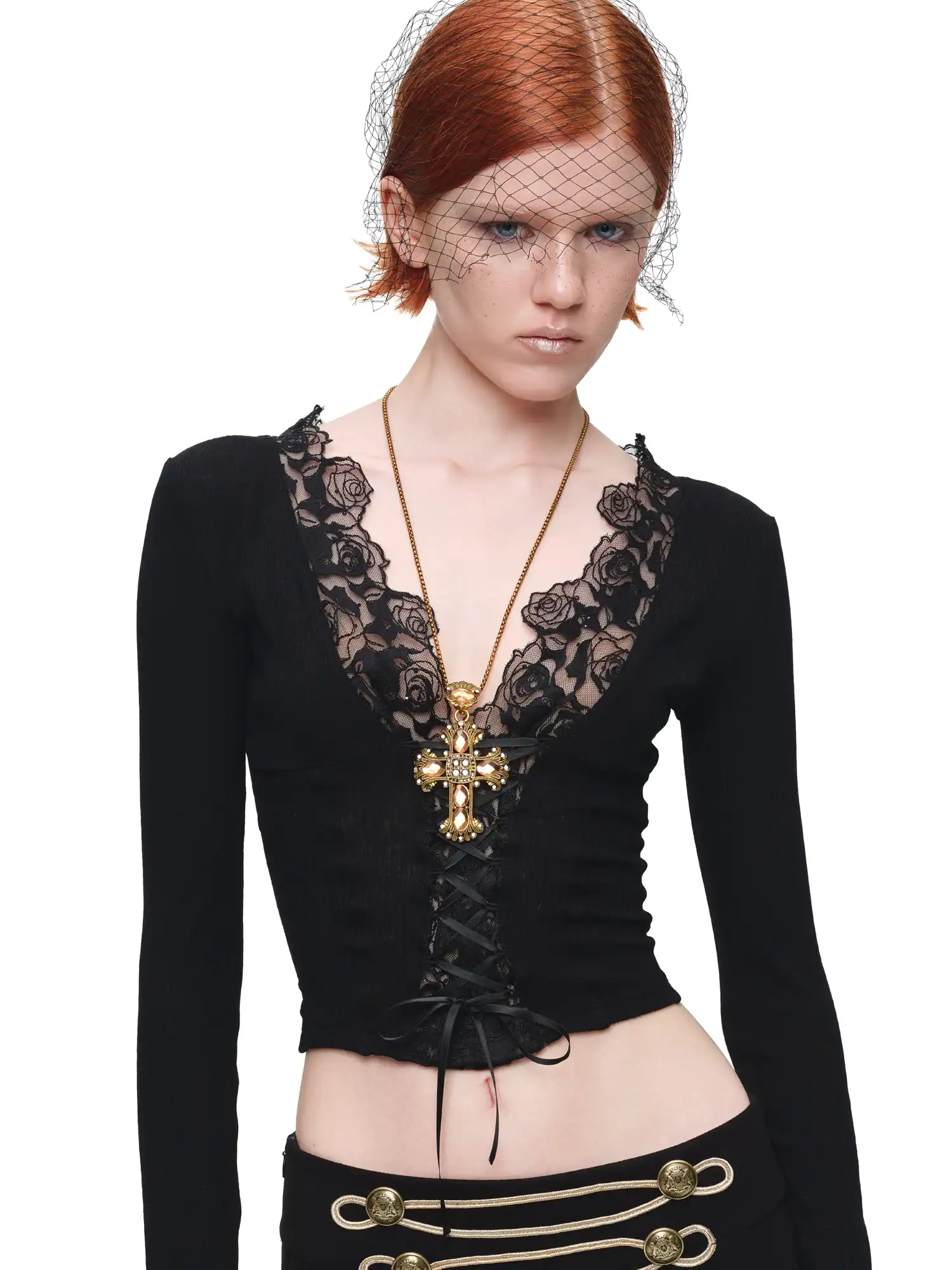 Lace-Up Front Long Sleeve Knit Corset Top - Image 8