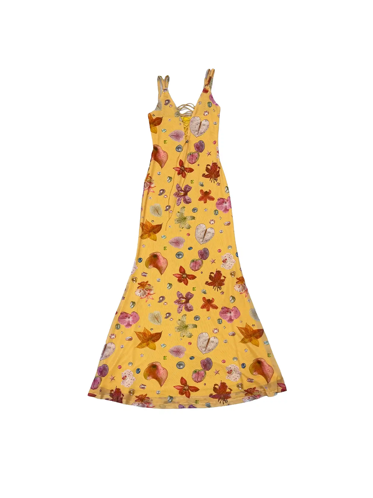 Lace Up Yellow Tropical Floral Dress - Image 4