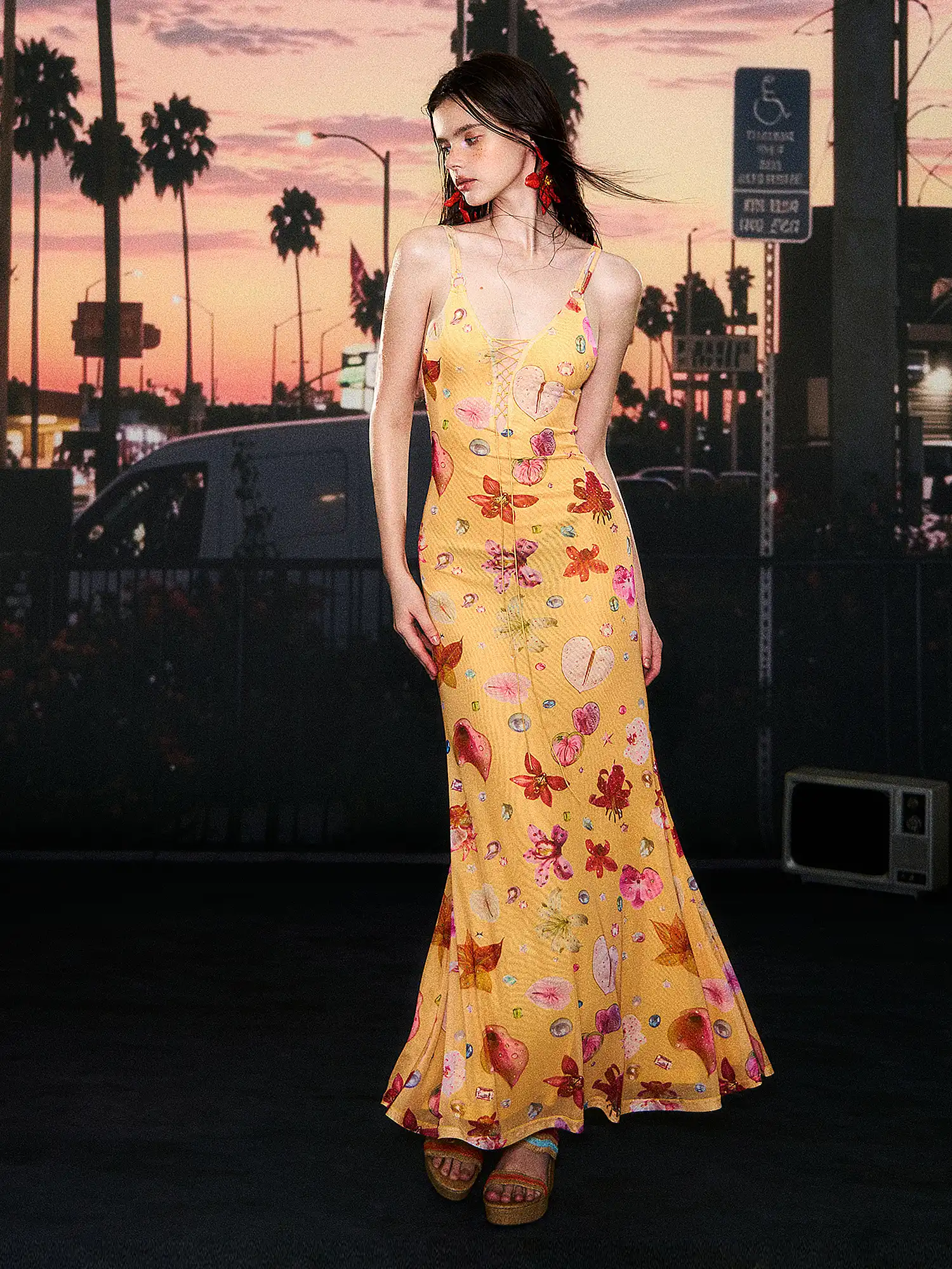 Lace Up Yellow Tropical Floral Dress - Image 6