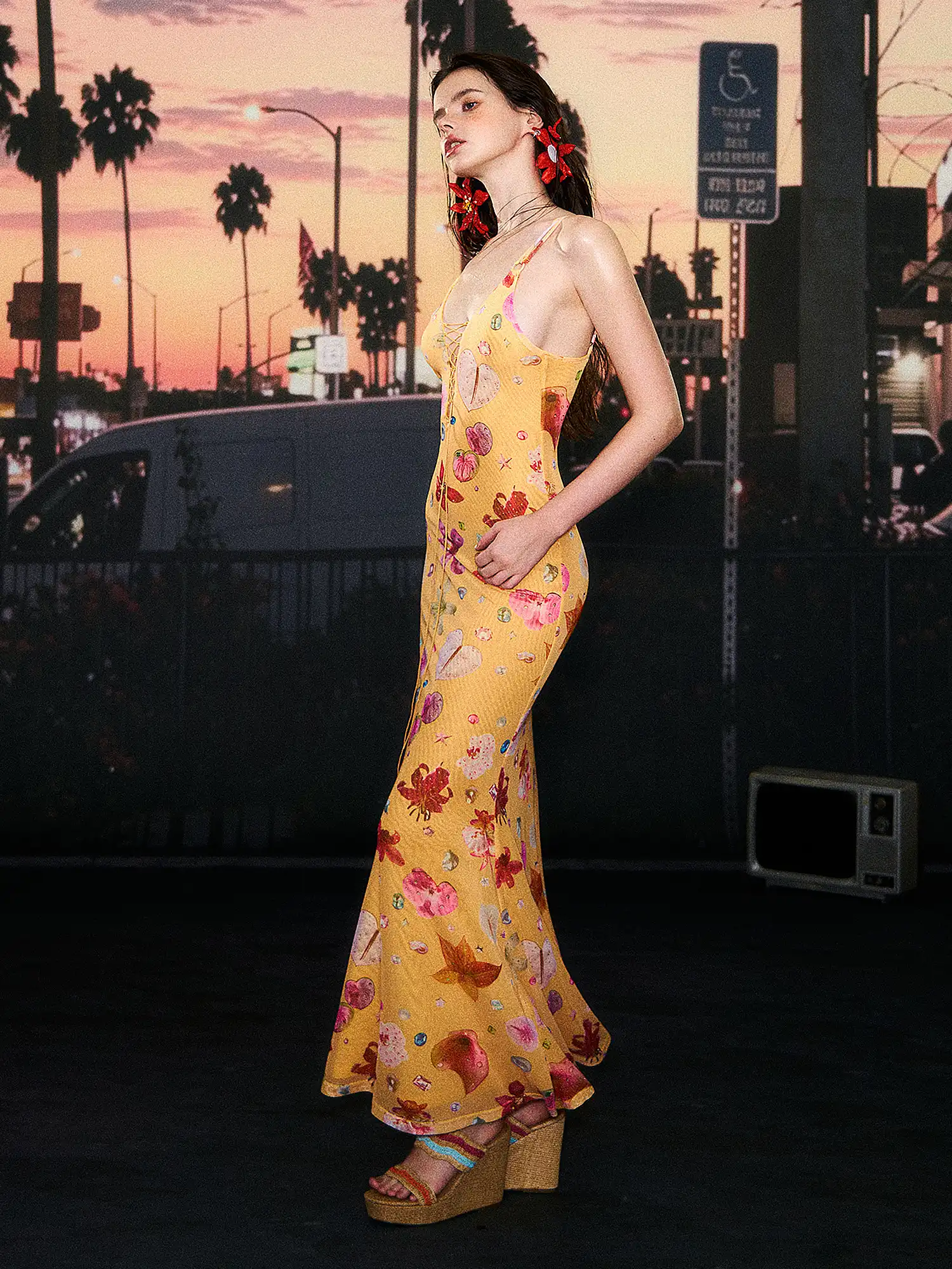 Lace Up Yellow Tropical Floral Dress - Image 7