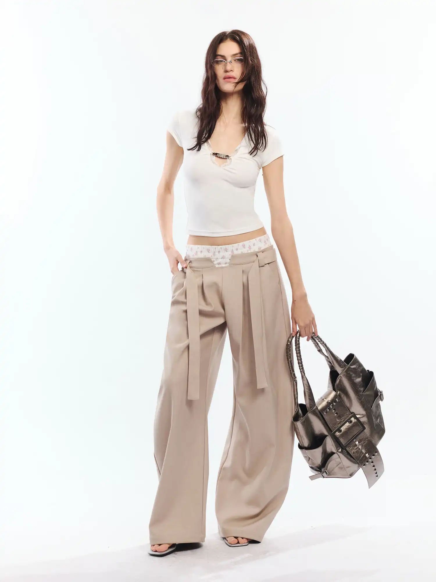Lace V Neck Cotton Modal Cropped Top - Image 12