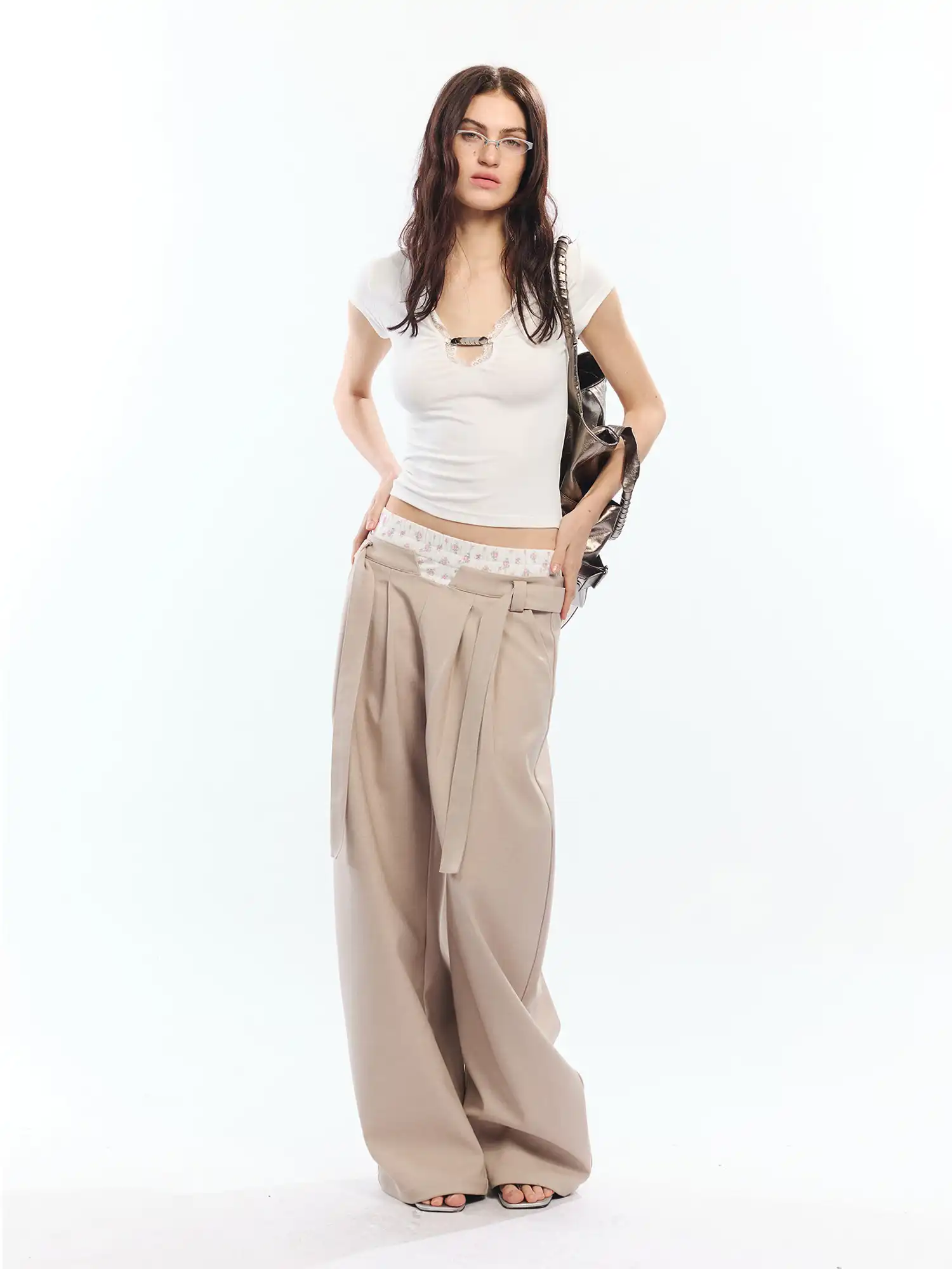 Lace V Neck Cotton Modal Cropped Top - Image 13