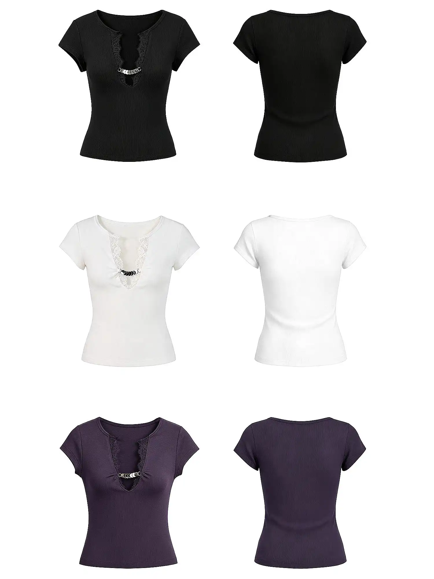 Lace V Neck Cotton Modal Cropped Top - Image 7