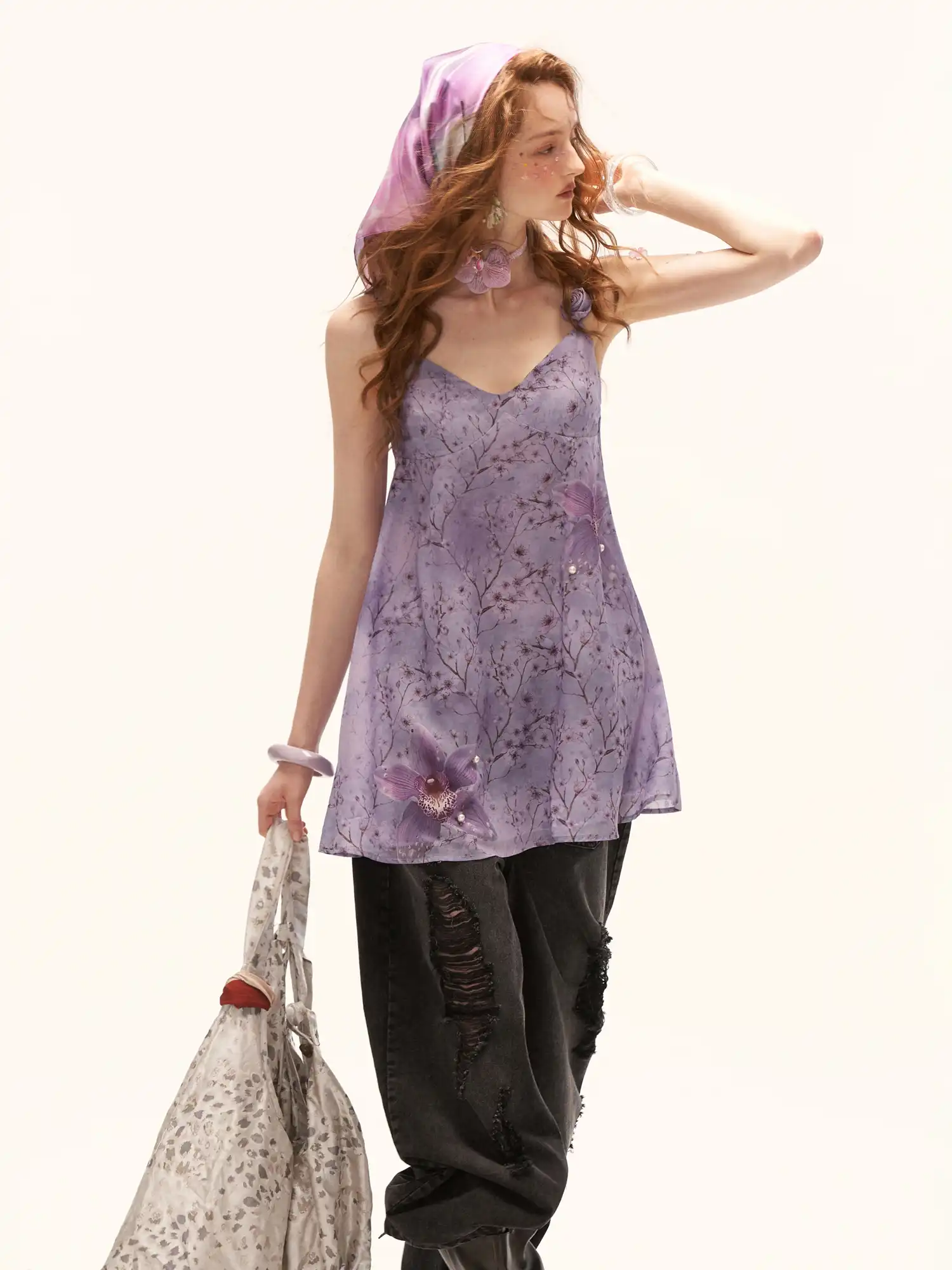 Lavender Floral Chiffon Slip Mini Dress - Image 4