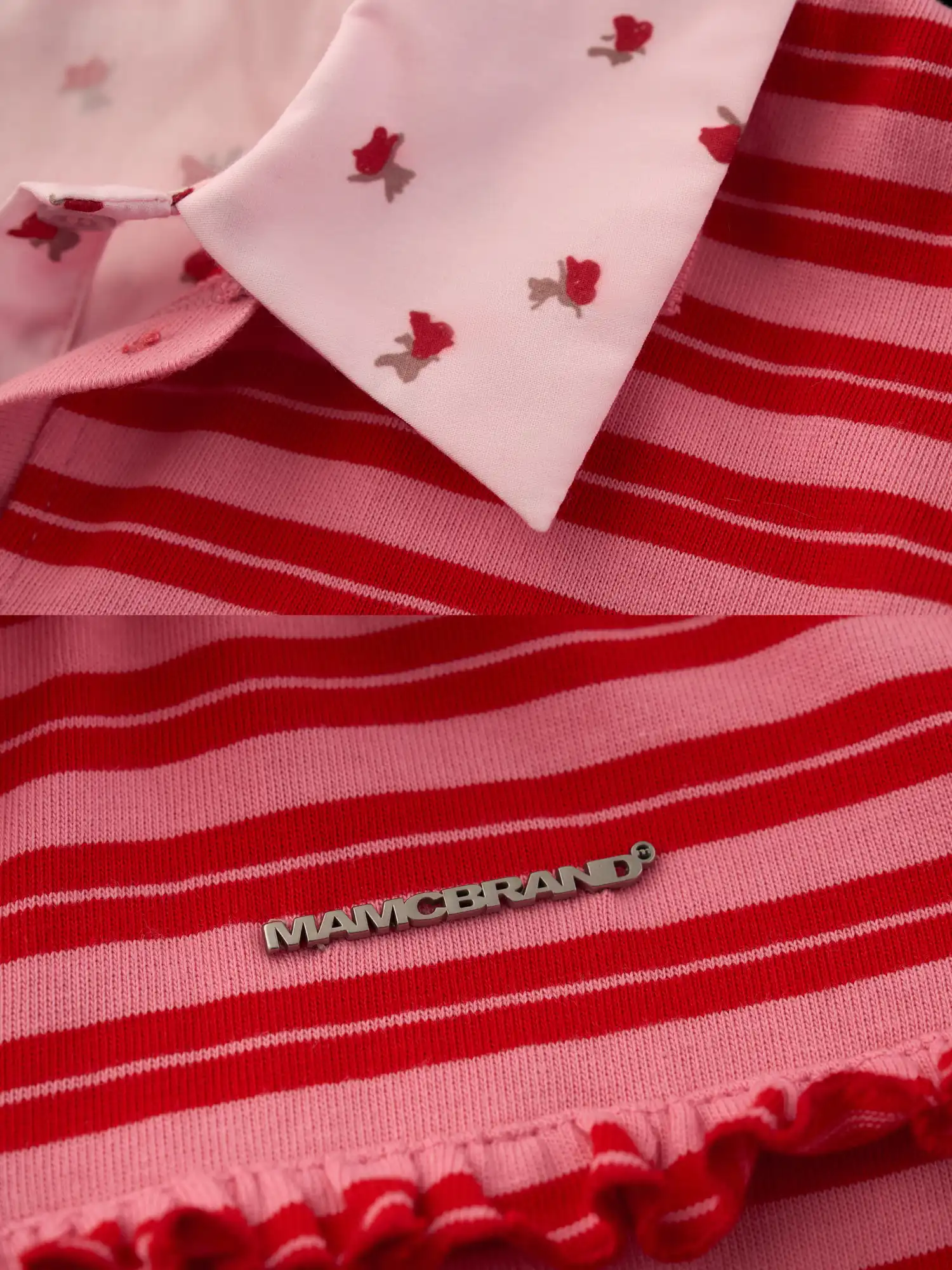 Layered Striped Cotton Polo Collar Top - Image 8