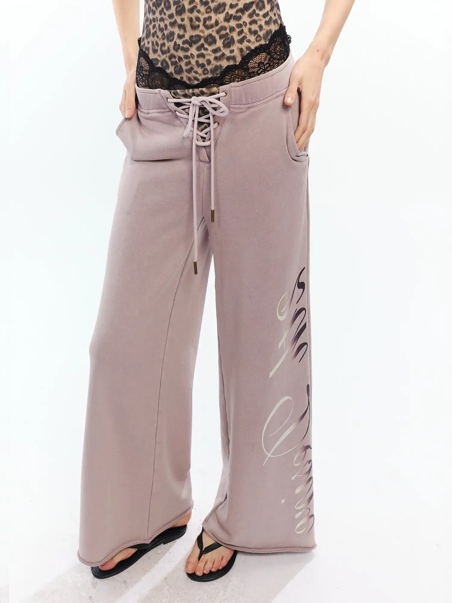 Leopard Lace Up Wide Leg Pants - Image 6