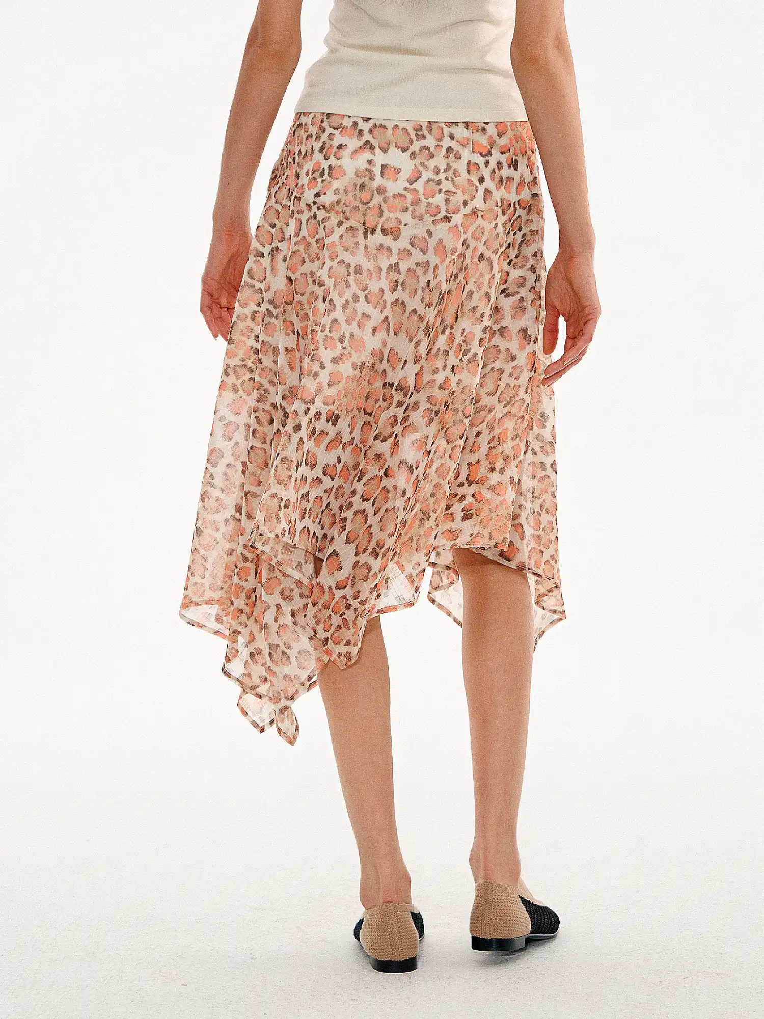 Leopard Print Asymmetric Sheer Midi Skirt - Image 2