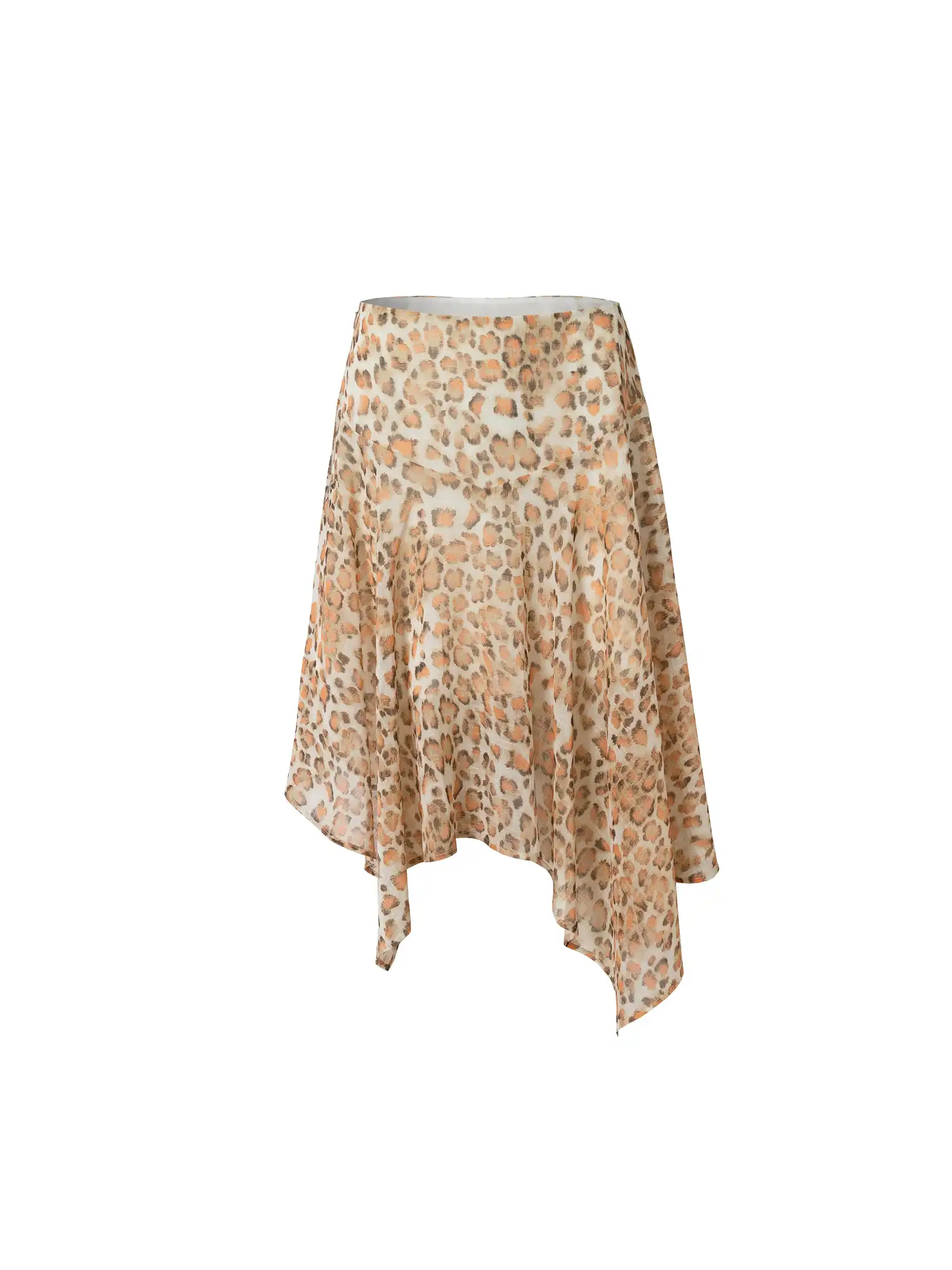 Leopard Print Asymmetric Sheer Midi Skirt - Image 3