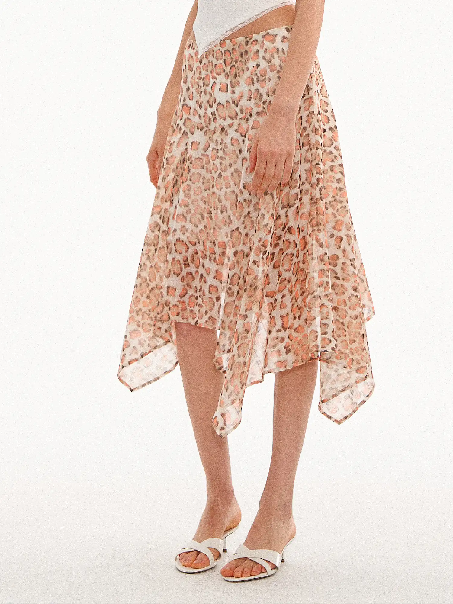 Leopard Print Asymmetric Sheer Midi Skirt - Image 4