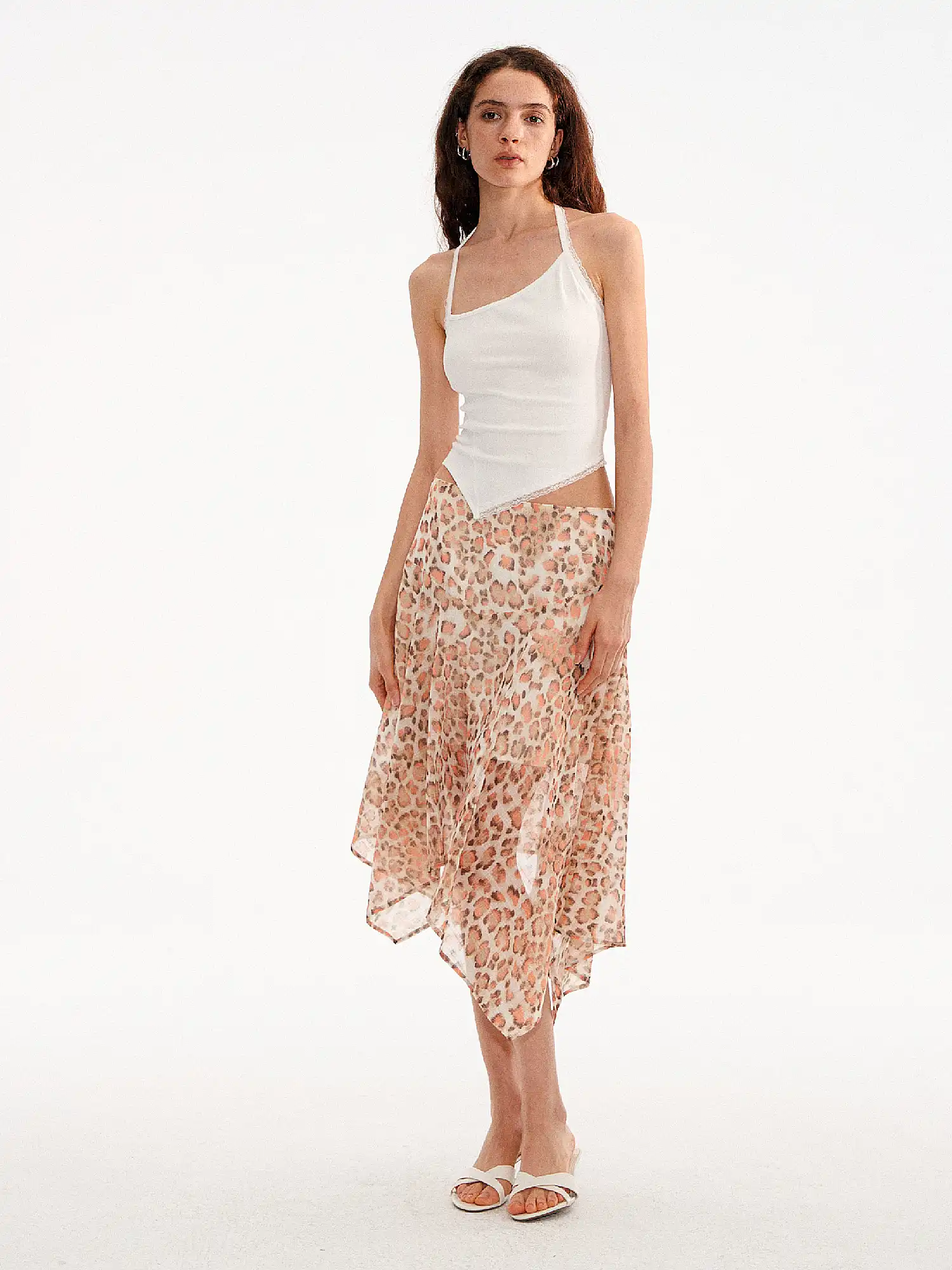 Leopard Print Asymmetric Sheer Midi Skirt - Image 5