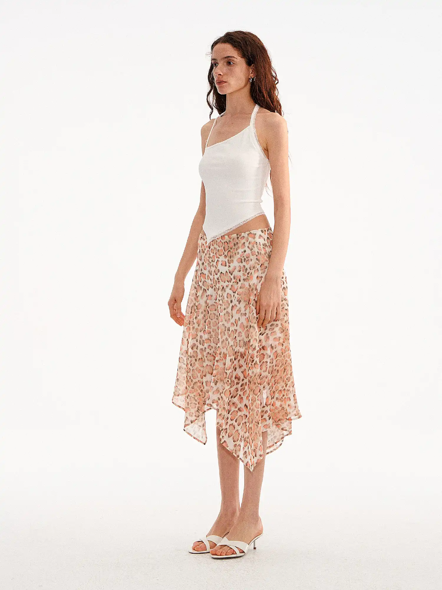 Leopard Print Asymmetric Sheer Midi Skirt - Image 6