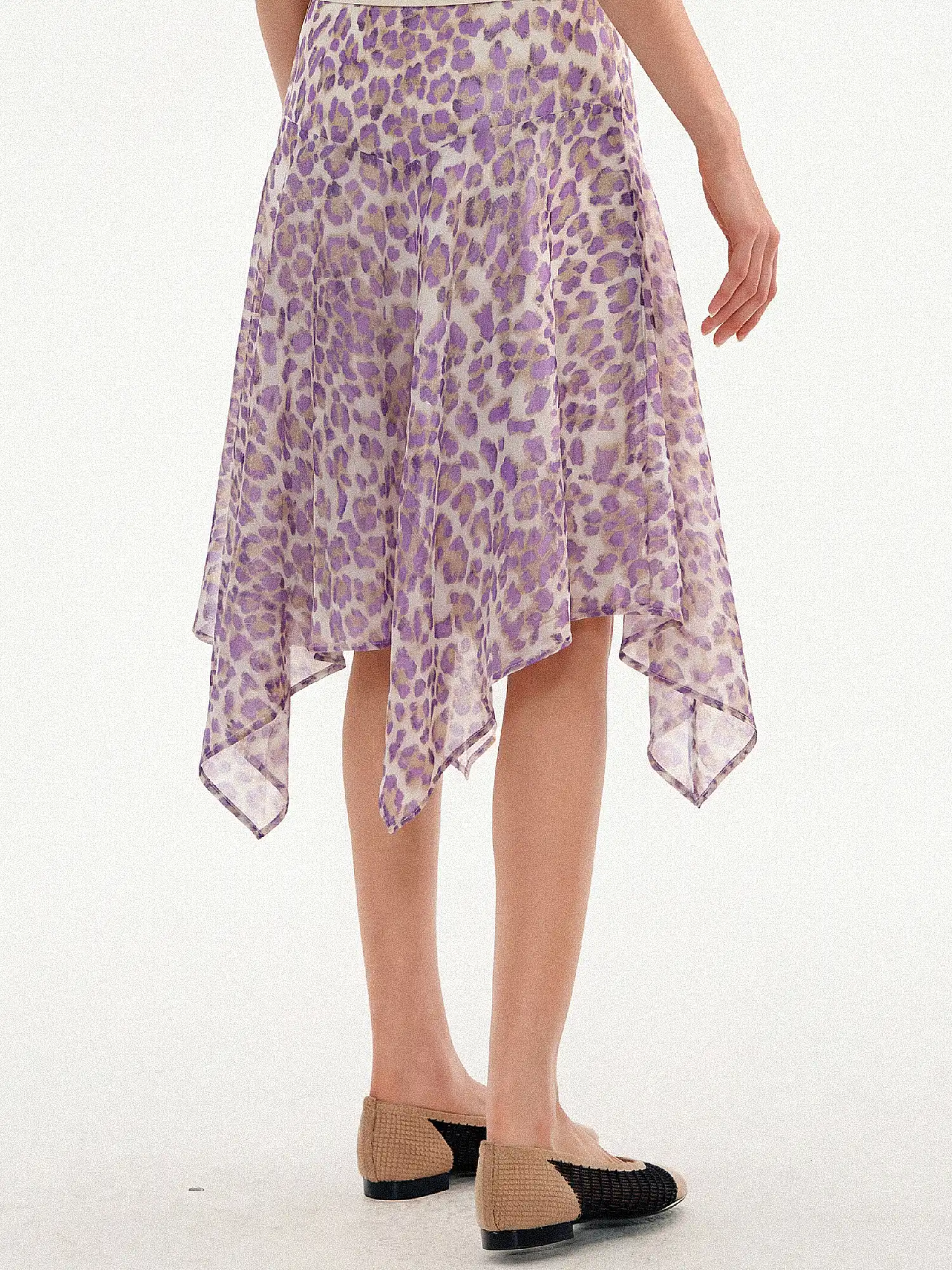 Leopard Print Asymmetric Sheer Midi Skirt - Image 9