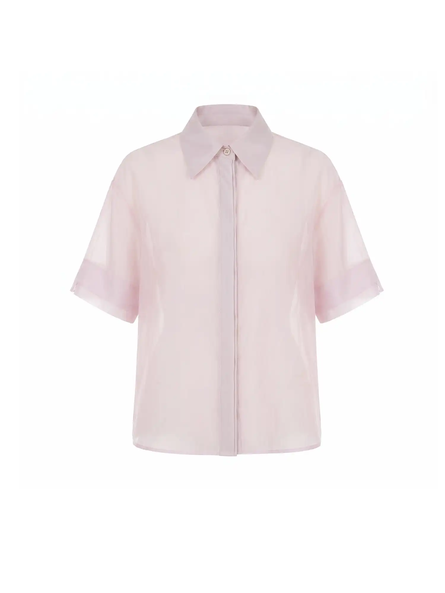 Light Pink Sheer Short Sleeve Button Up Shirt - Image 2