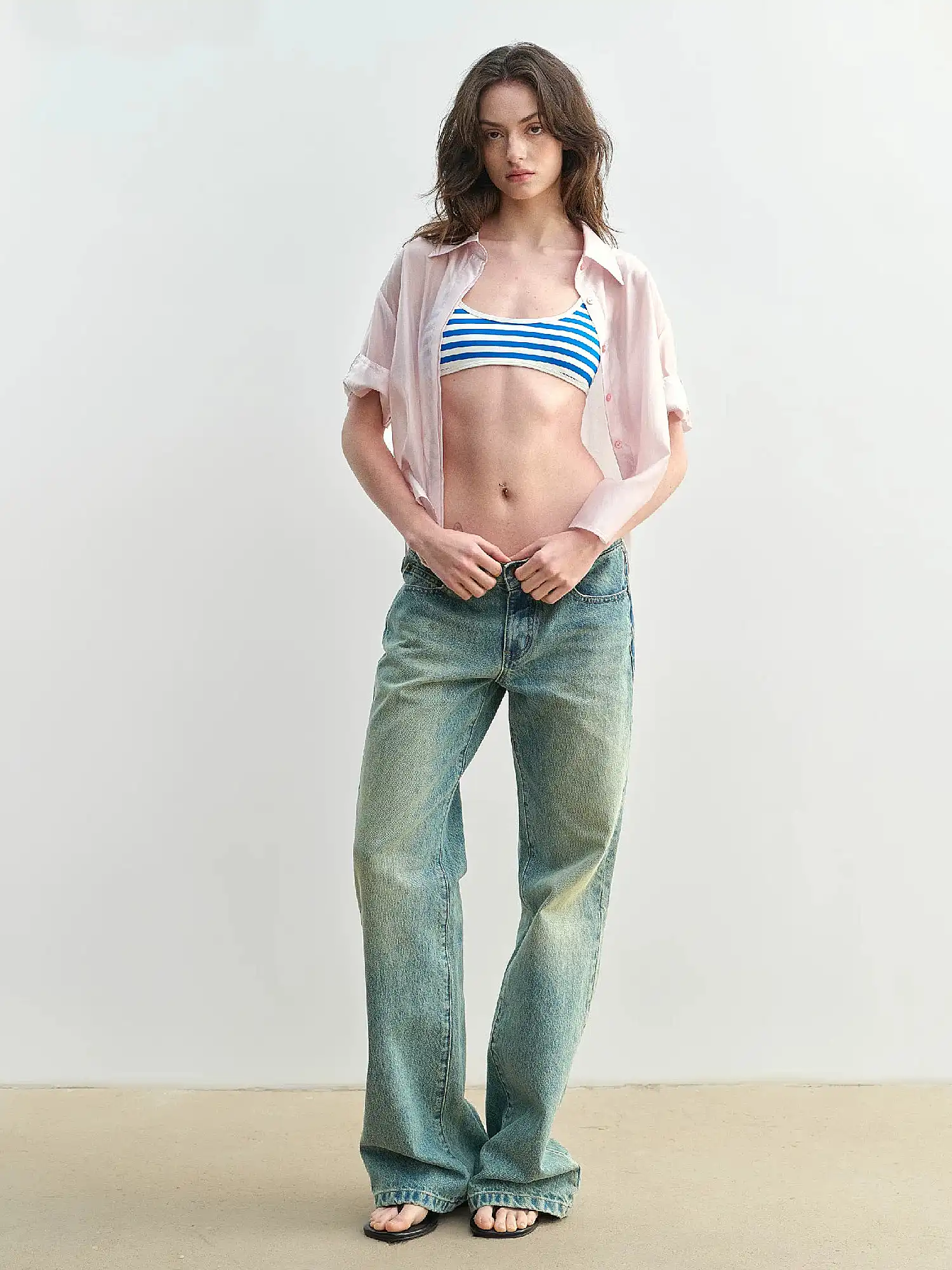Light Pink Sheer Short Sleeve Button Up Shirt - Image 5