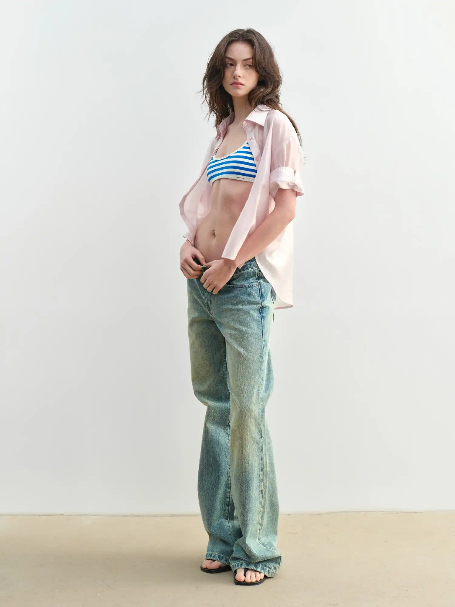 Light Pink Sheer Short Sleeve Button Up Shirt - Image 6