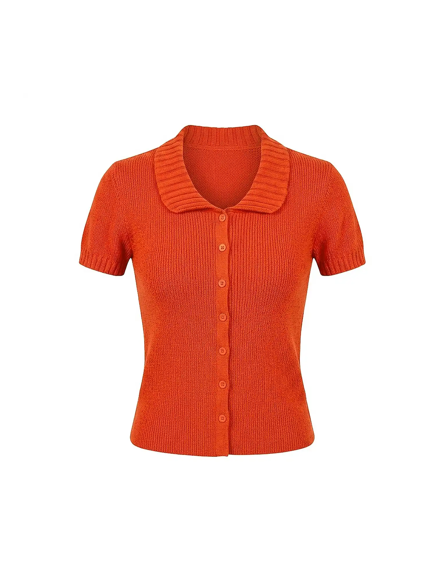 Linen Blend Button Front Ribbed Knit Top - Image 3