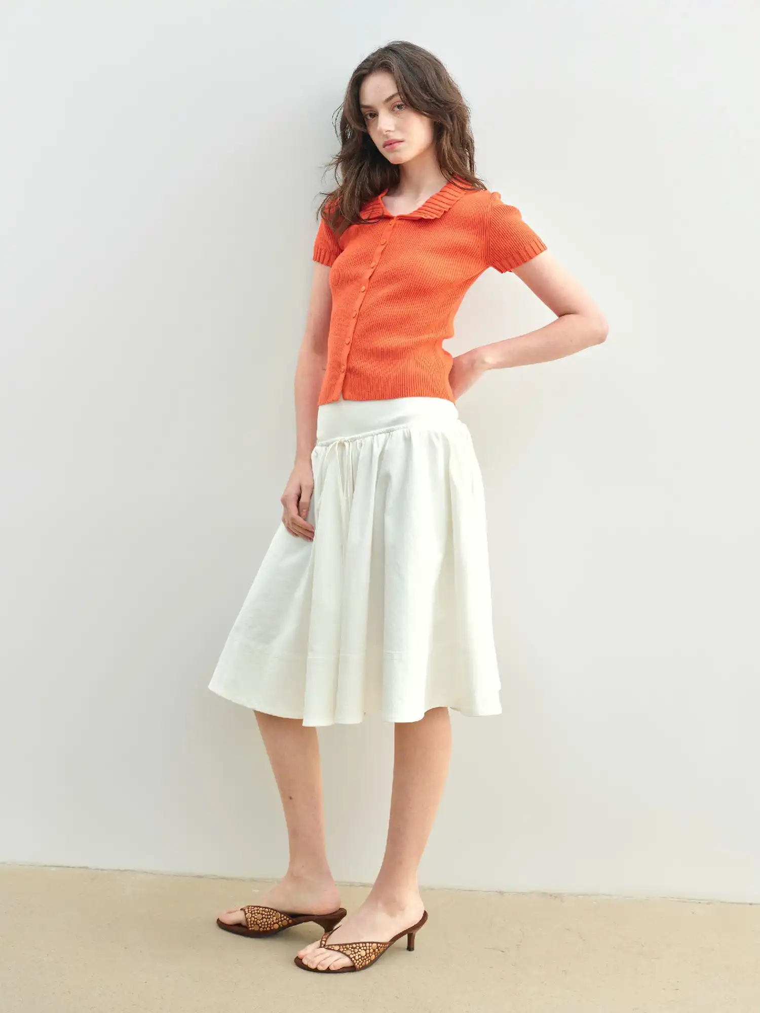 Linen Blend Button Front Ribbed Knit Top - Image 5