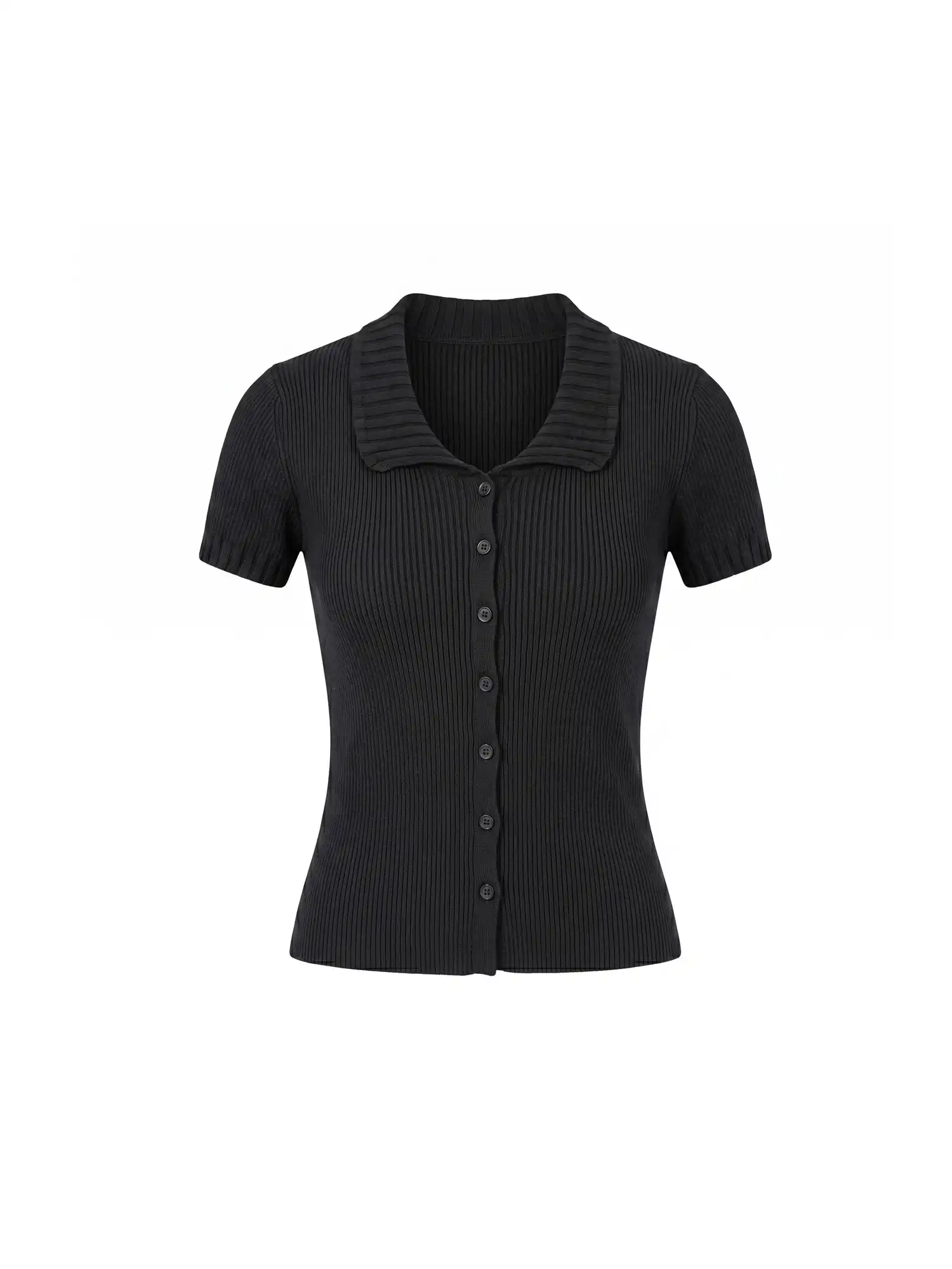 Linen Blend Button Front Ribbed Knit Top - Image 8