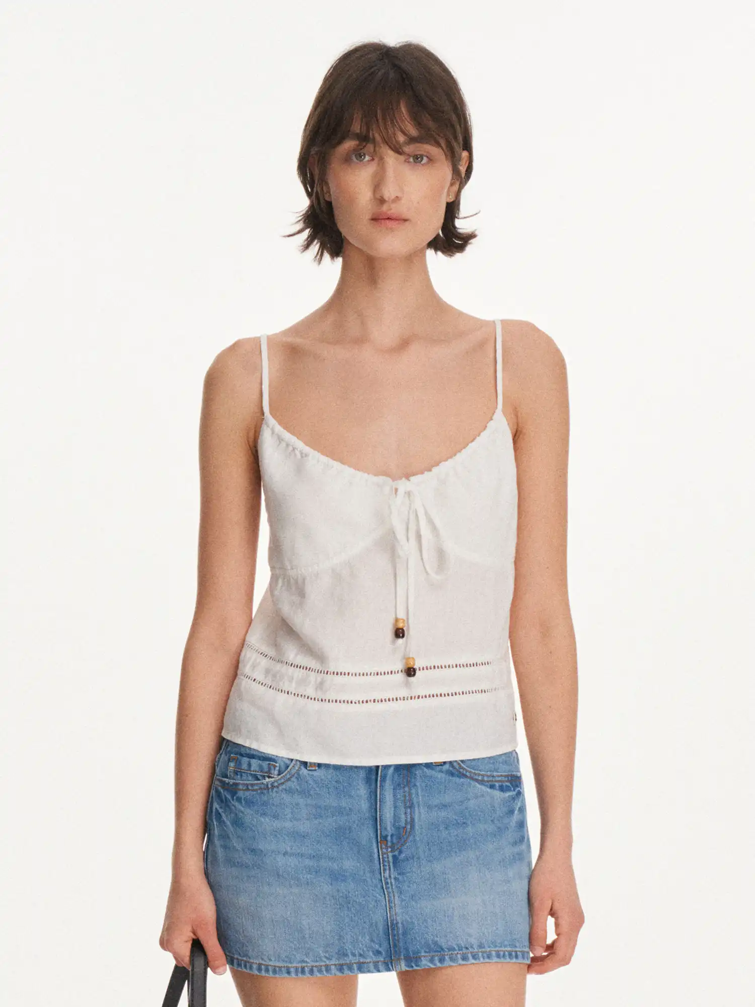 Linen Blend Crochet Trim Cami Top