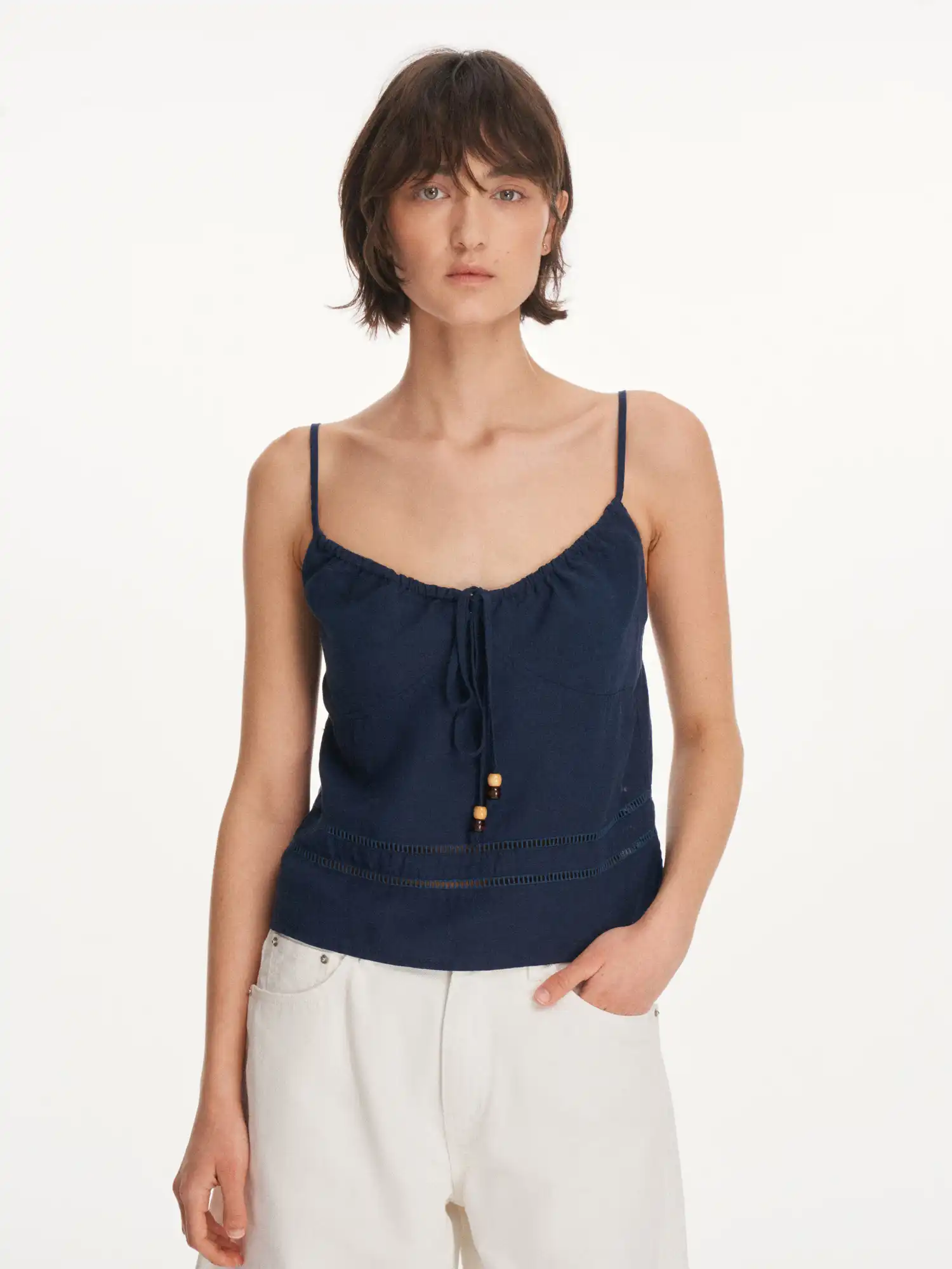 Linen Blend Crochet Trim Cami Top - Image 4