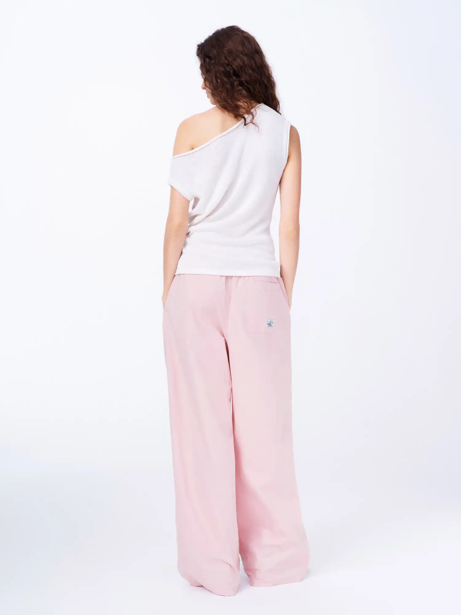 Linen Tencel Knit Asymmetric Off Shoulder Top - Image 6