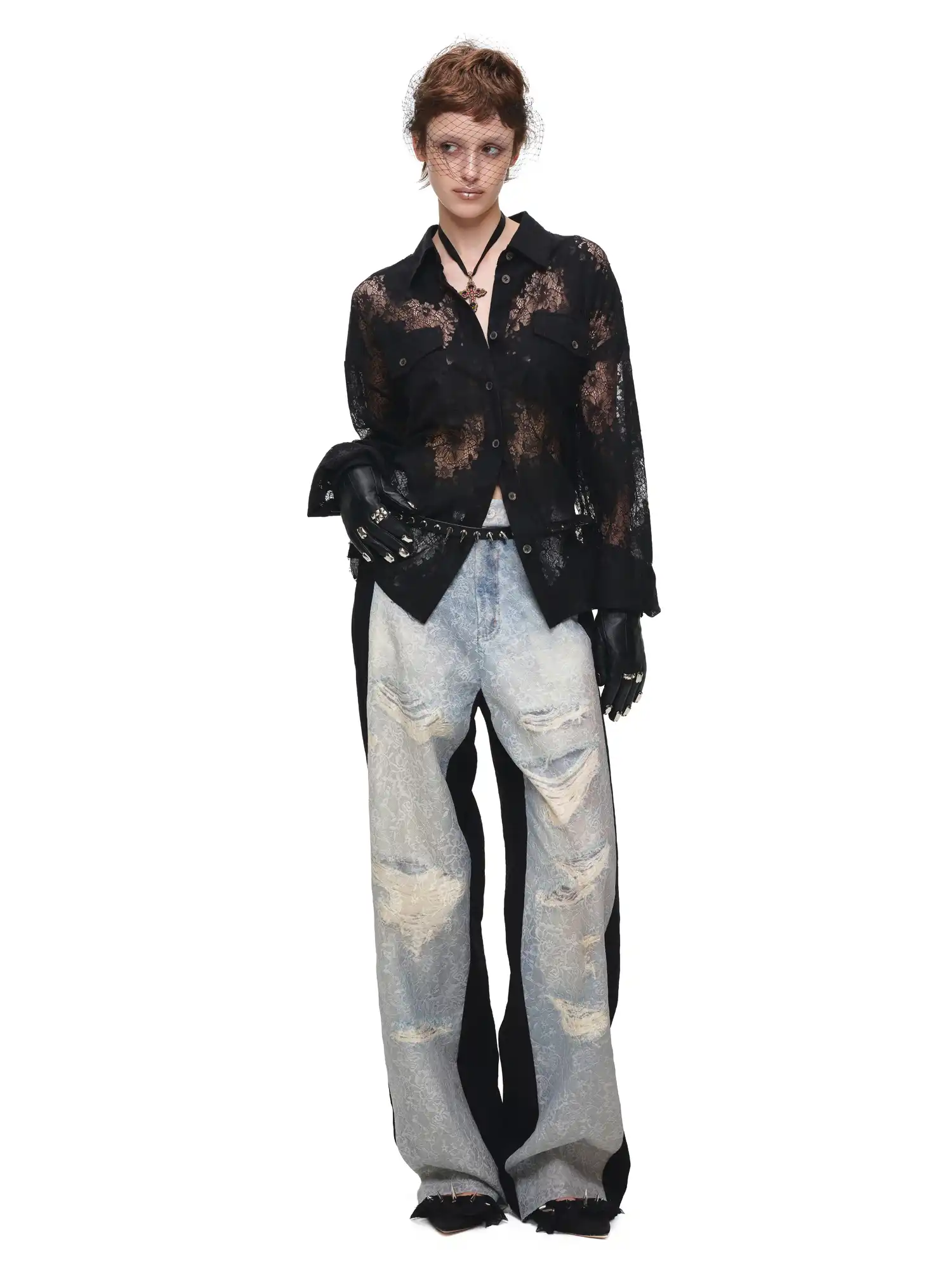 Long Sleeve Sheer Floral Lace Shirt - Image 13