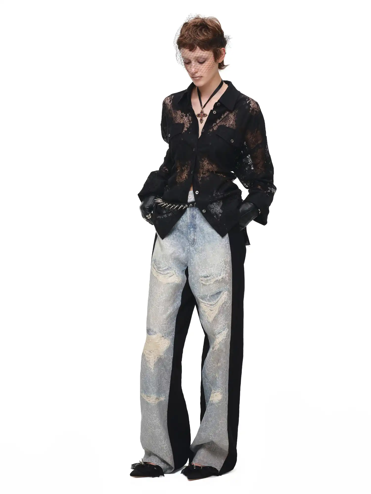Long Sleeve Sheer Floral Lace Shirt - Image 14