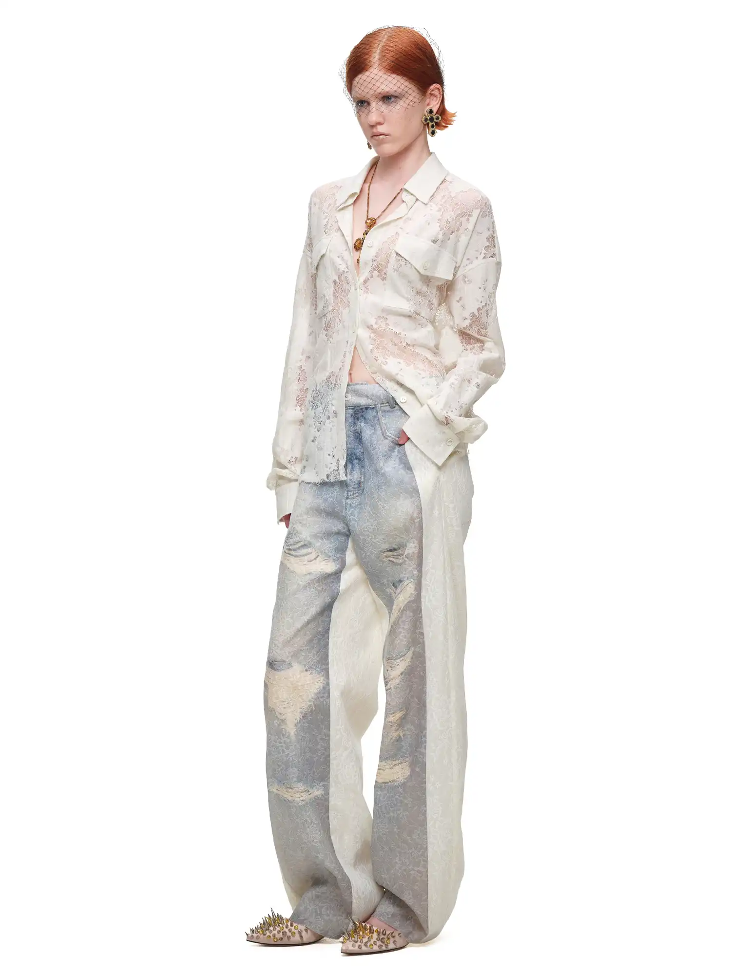 Long Sleeve Sheer Floral Lace Shirt - Image 7