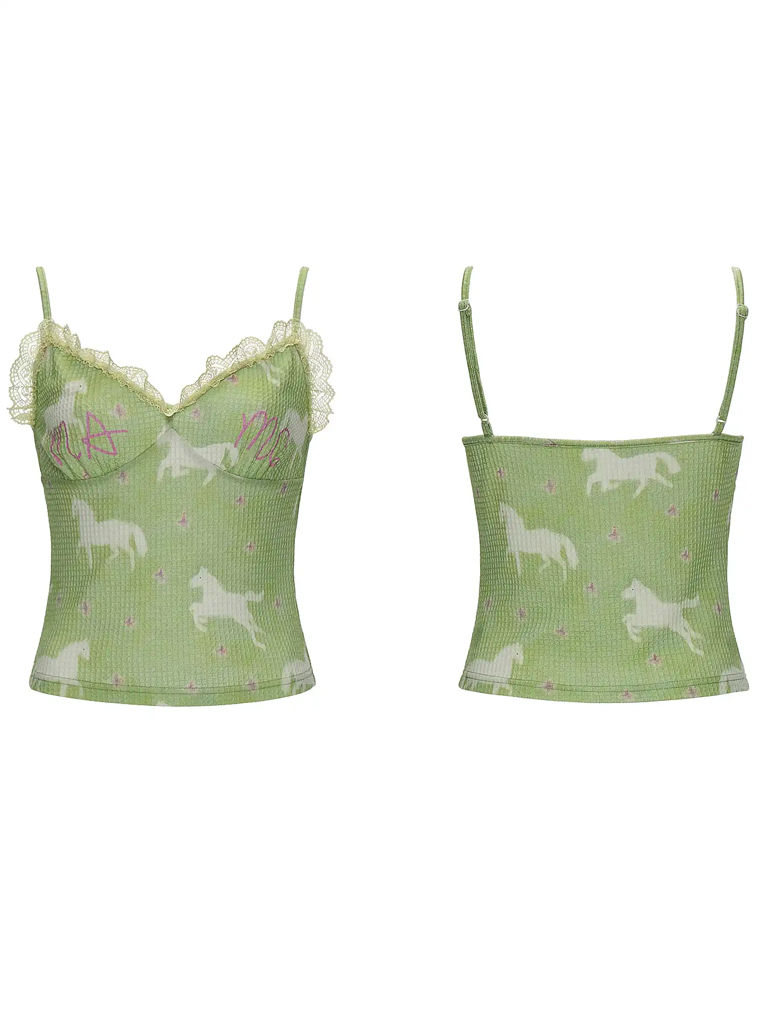 Macaron Green Lace Trim Tank Top - Image 4