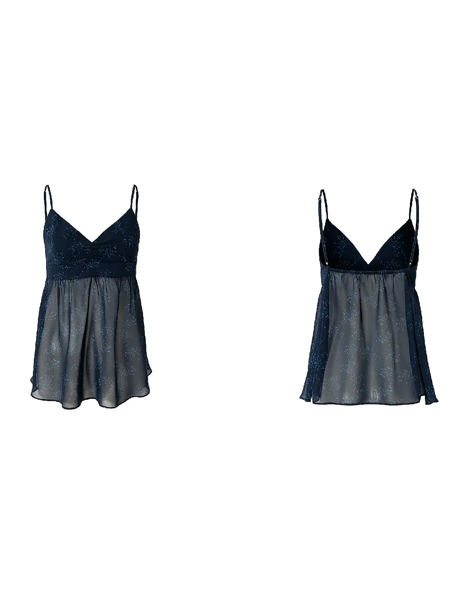 Midnight Navy Ditsy Floral Sheer Babydoll Top - Image 3