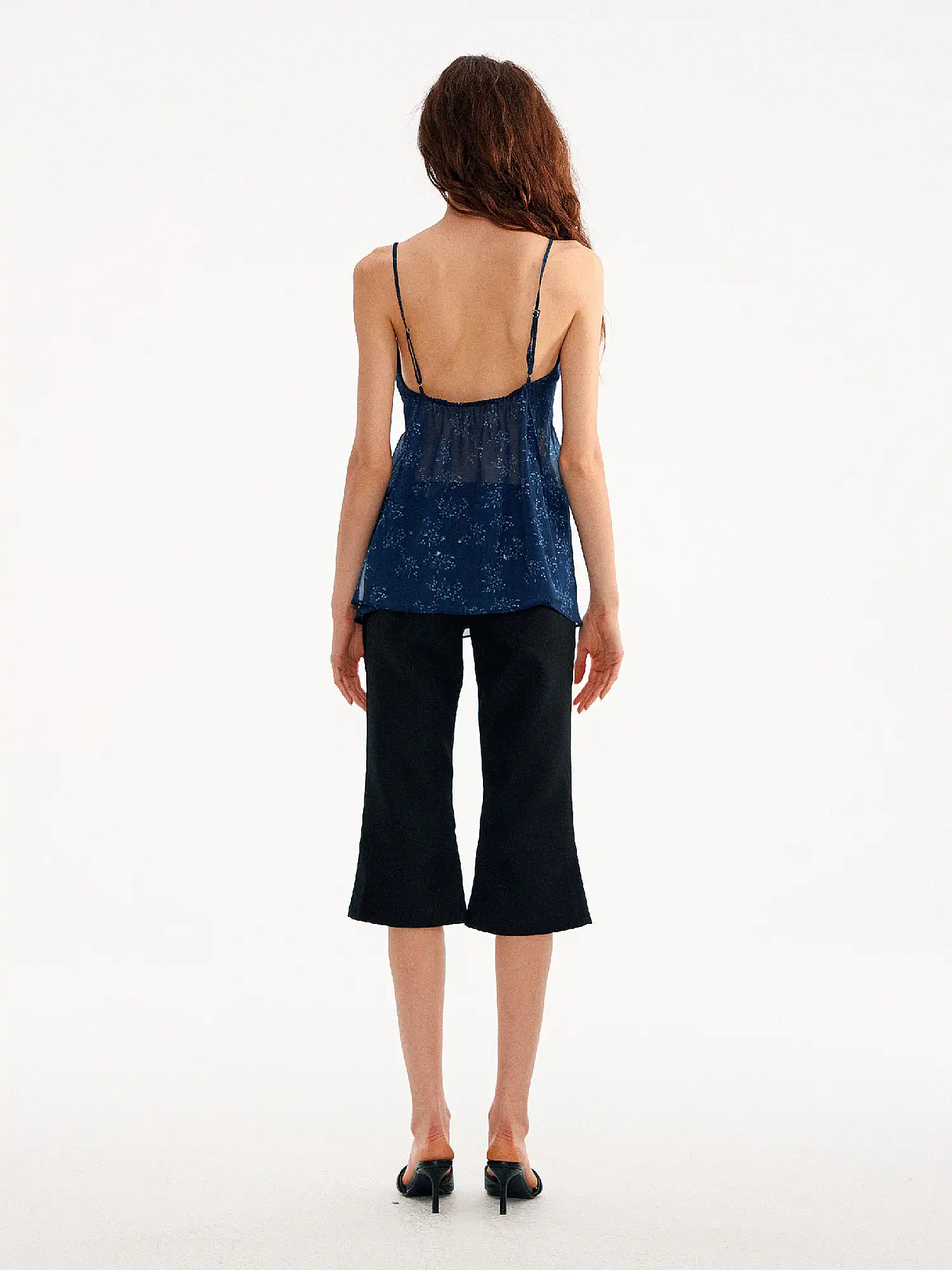 Midnight Navy Ditsy Floral Sheer Babydoll Top - Image 7