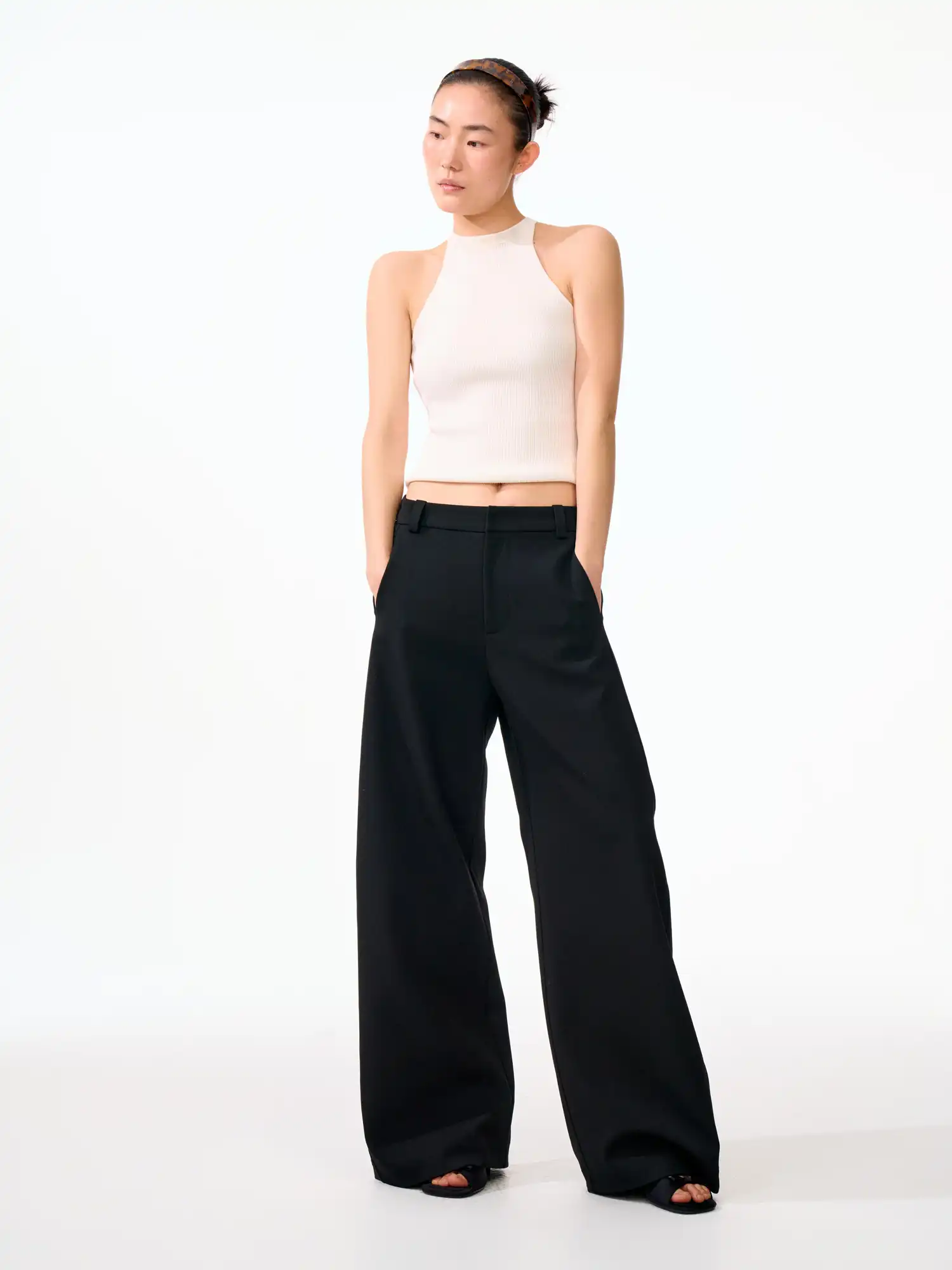 Minimal Curved Leg High Rise Wide Pants - Image 11